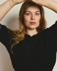Rosie Pointelle Sweater Top - Black