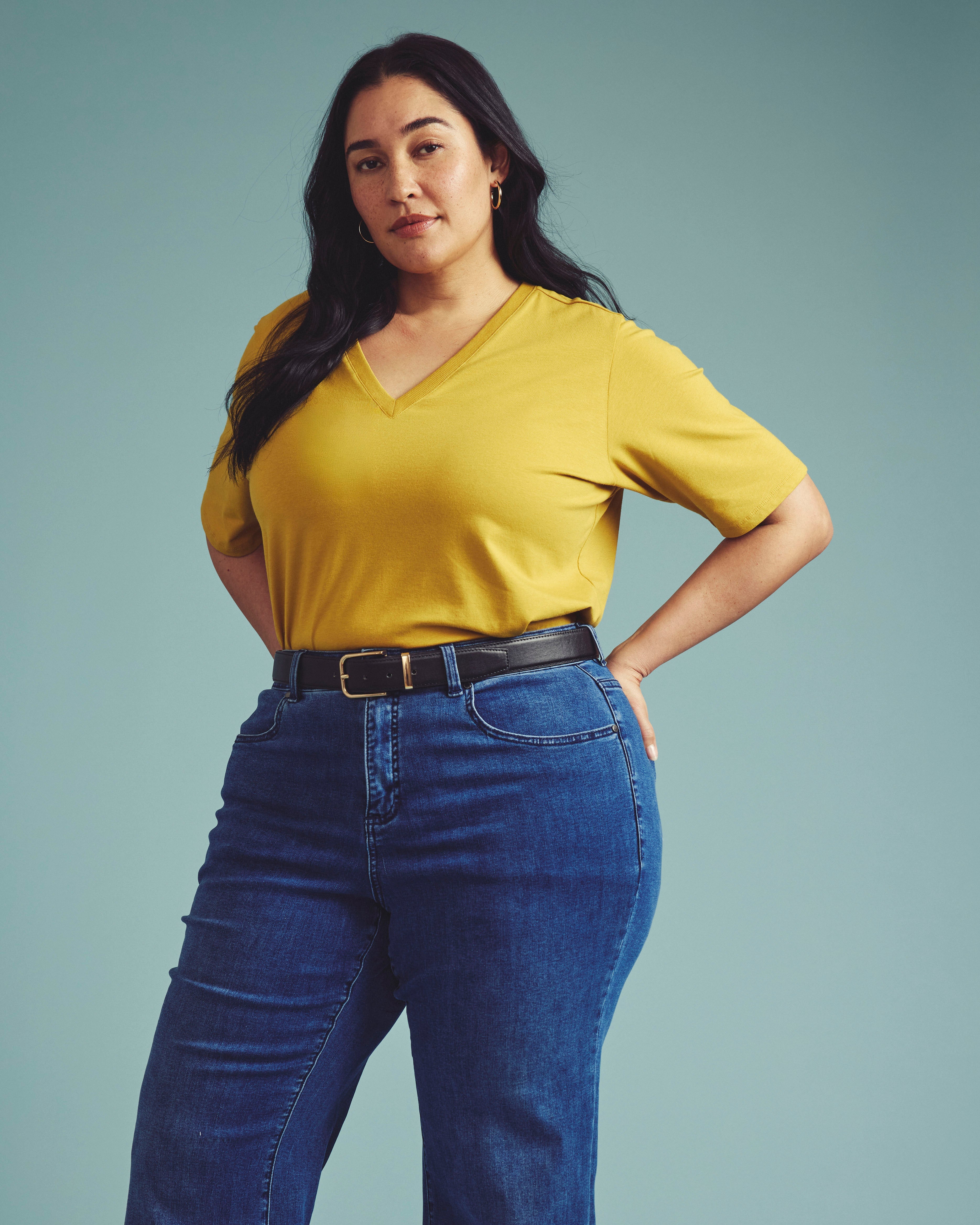 Maia Stovepipe Sleeve V Neck Tee - Yellow Ochre