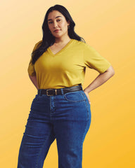Maia Stovepipe Sleeve V Neck Tee - Yellow Ochre