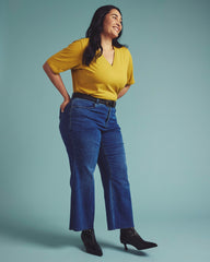 Maia Stovepipe Sleeve V Neck Tee - Yellow Ochre