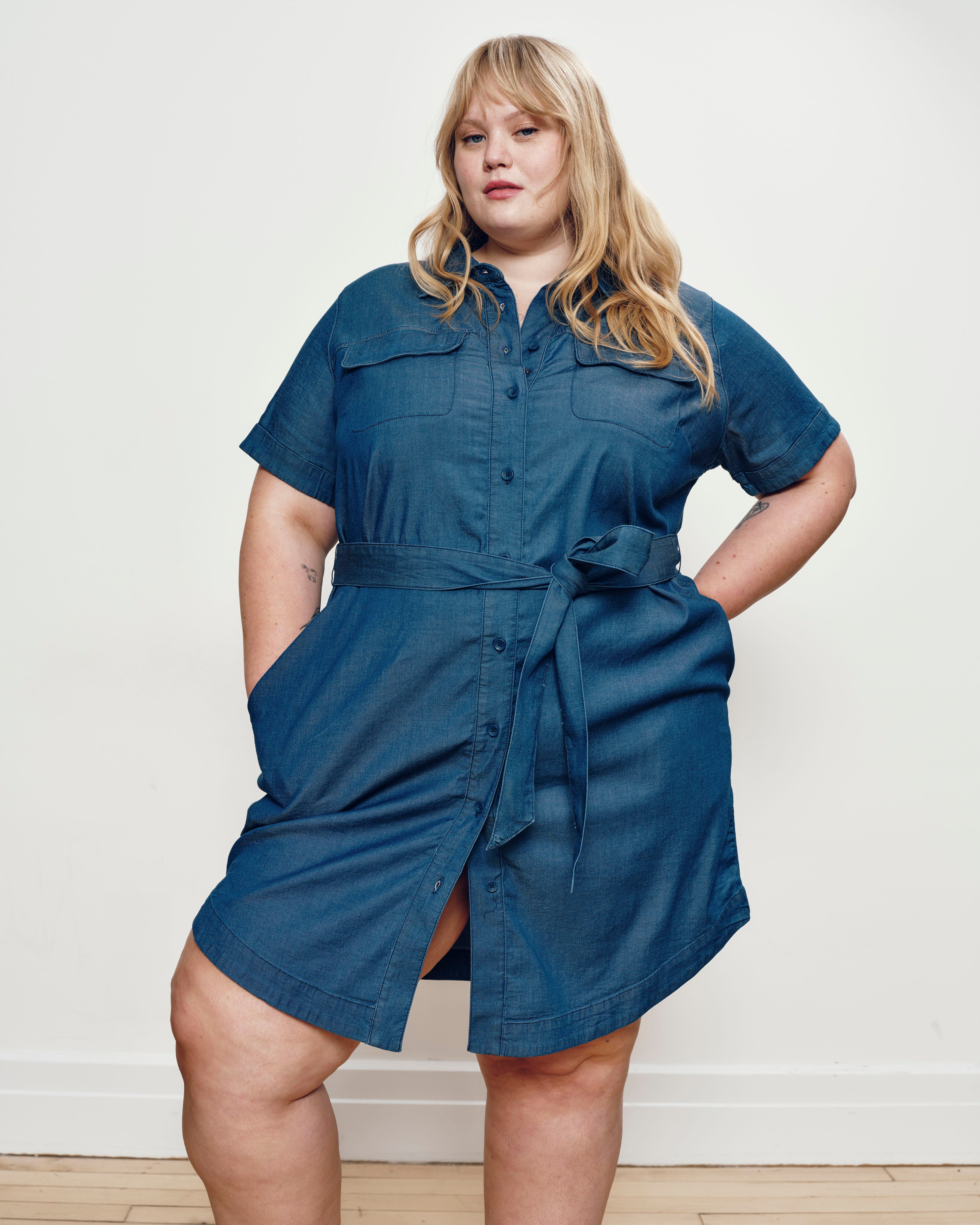 Perfect Tencel Chambray Short Sleeve Shirtdress - Midnight Blue