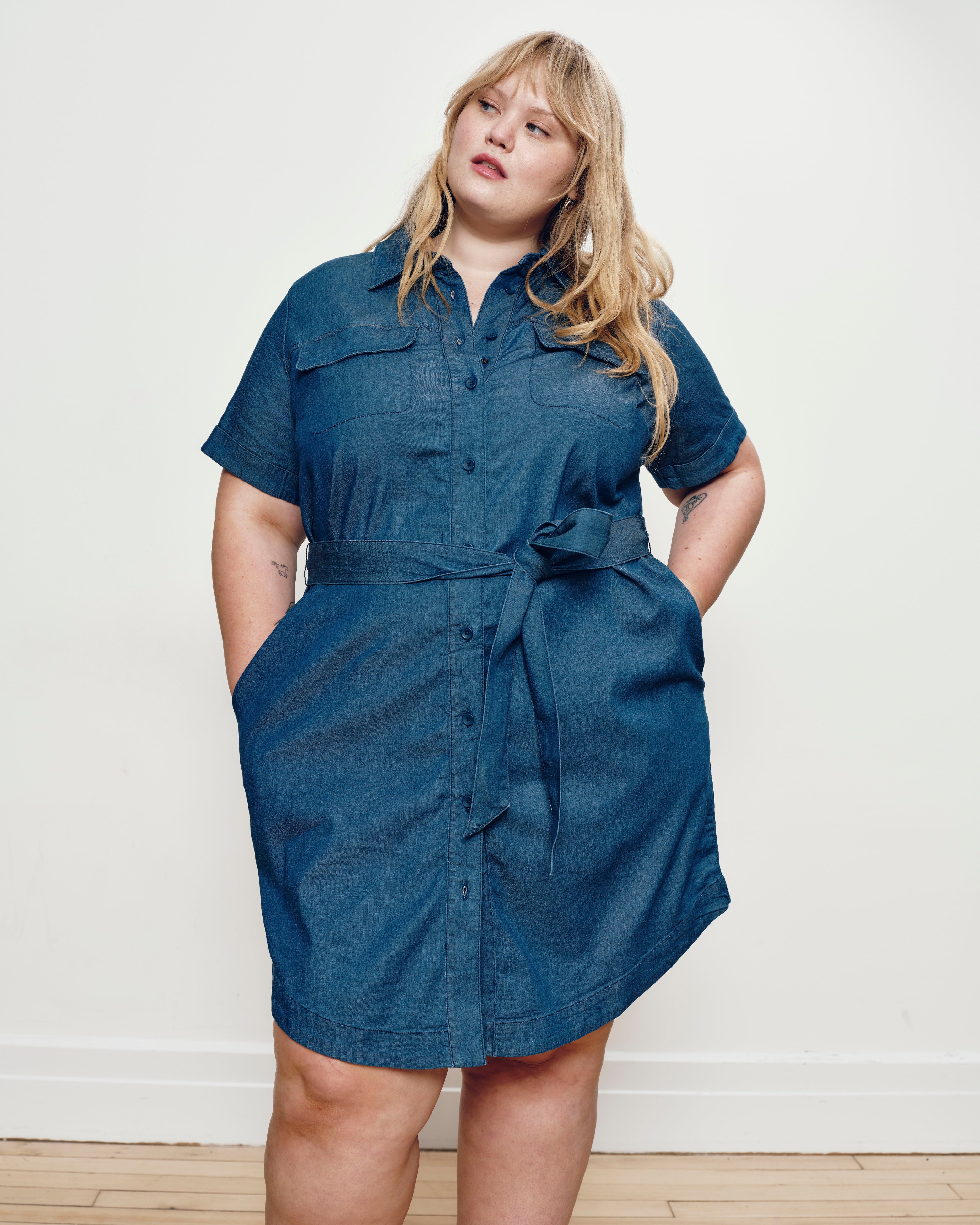 Perfect Tencel Chambray Short Sleeve Shirtdress - Midnight Blue
