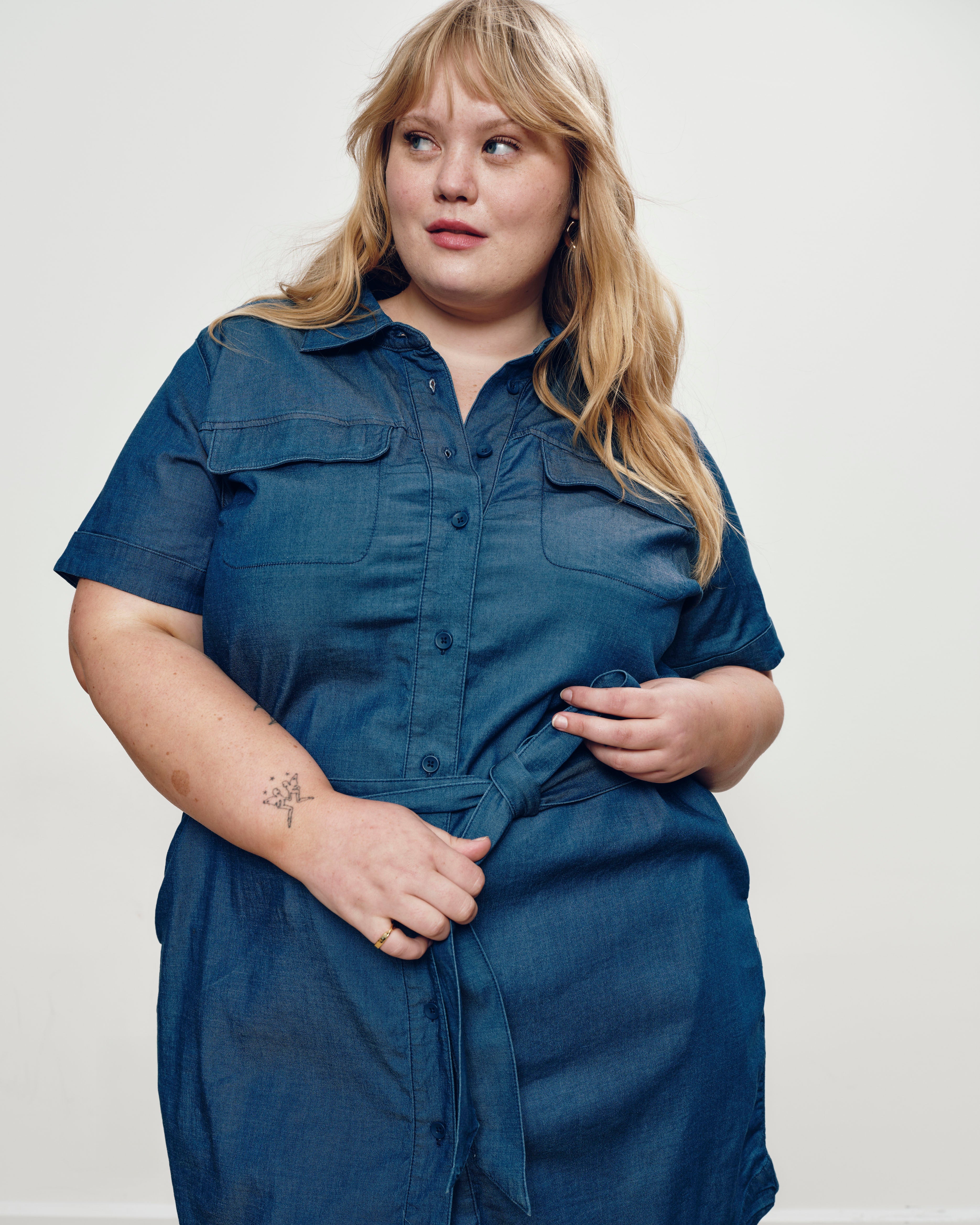 Perfect Tencel Chambray Short Sleeve Shirtdress - Midnight Blue
