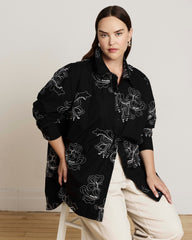 The Artist Oversized Poplin Shirt - Hibiscus Embroidery