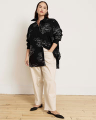 The Artist Oversized Poplin Shirt - Hibiscus Embroidery