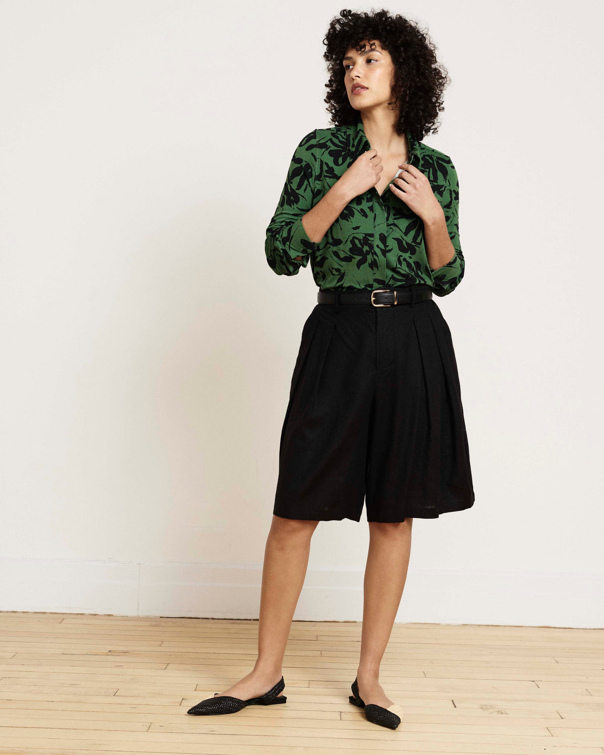Elbe Liquid Jersey Shirt Classic Fit - Green Sgraffito Print