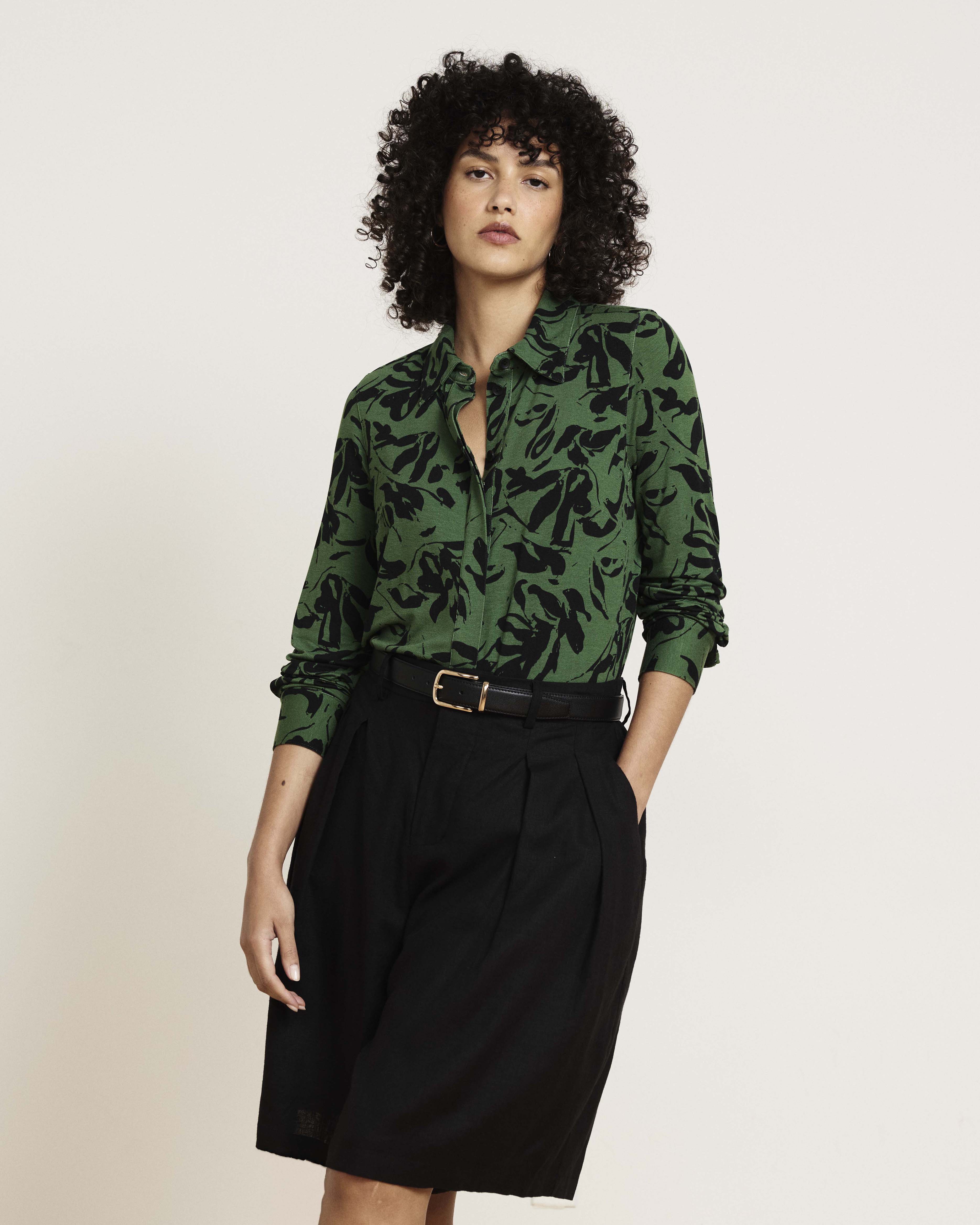 Elbe Liquid Jersey Shirt Classic Fit - Green Sgraffito Print