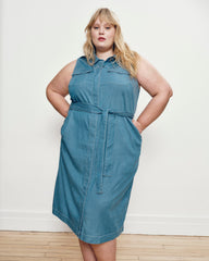 Perfect Tencel Chambray Sleeveless Savannah Shirtdress - Cove Blue