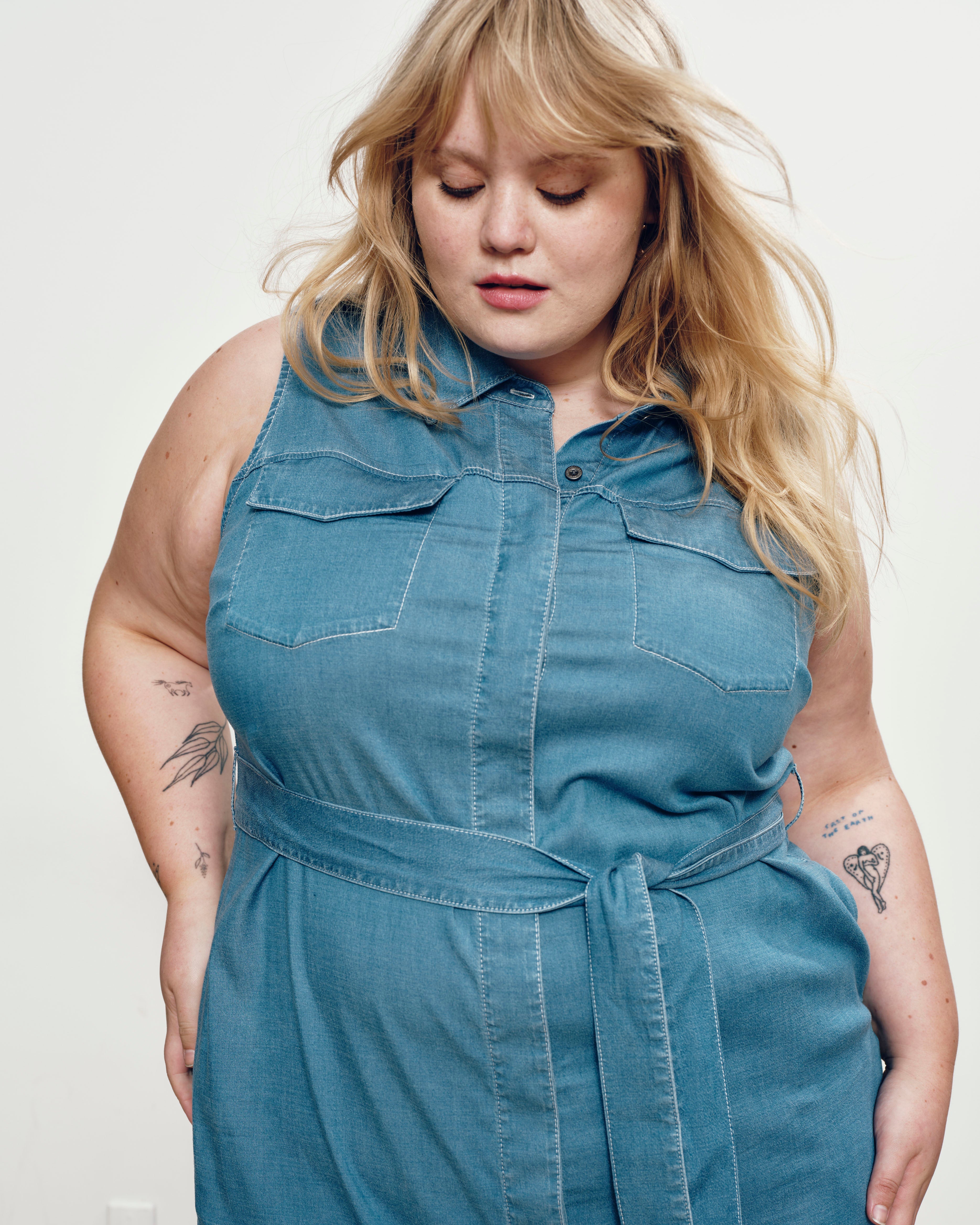 Perfect Tencel Chambray Sleeveless Savannah Shirtdress - Cove Blue