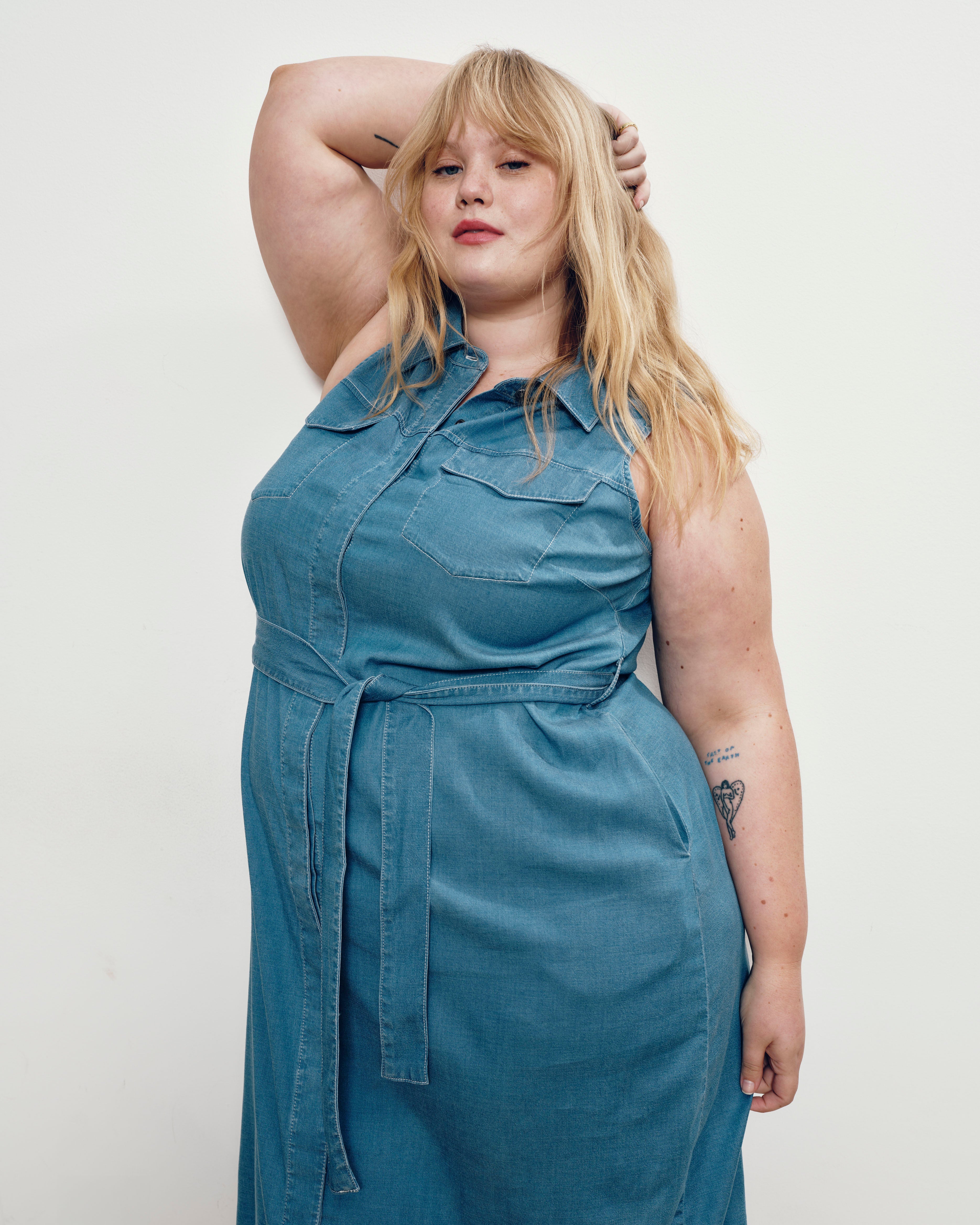Perfect Tencel Chambray Sleeveless Savannah Shirtdress - Cove Blue