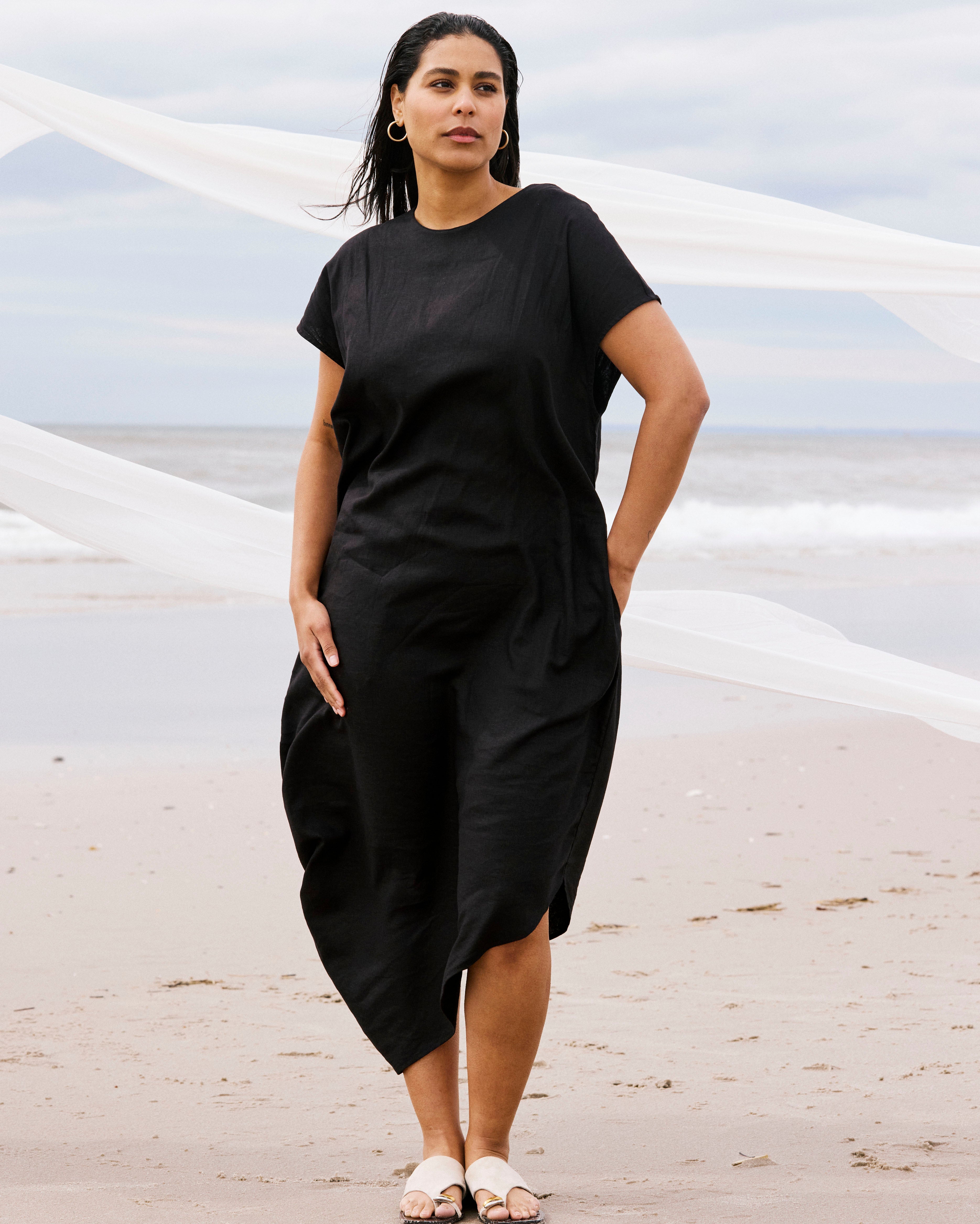 Iconic Stretch Linen Blend Geneva Dress - Black