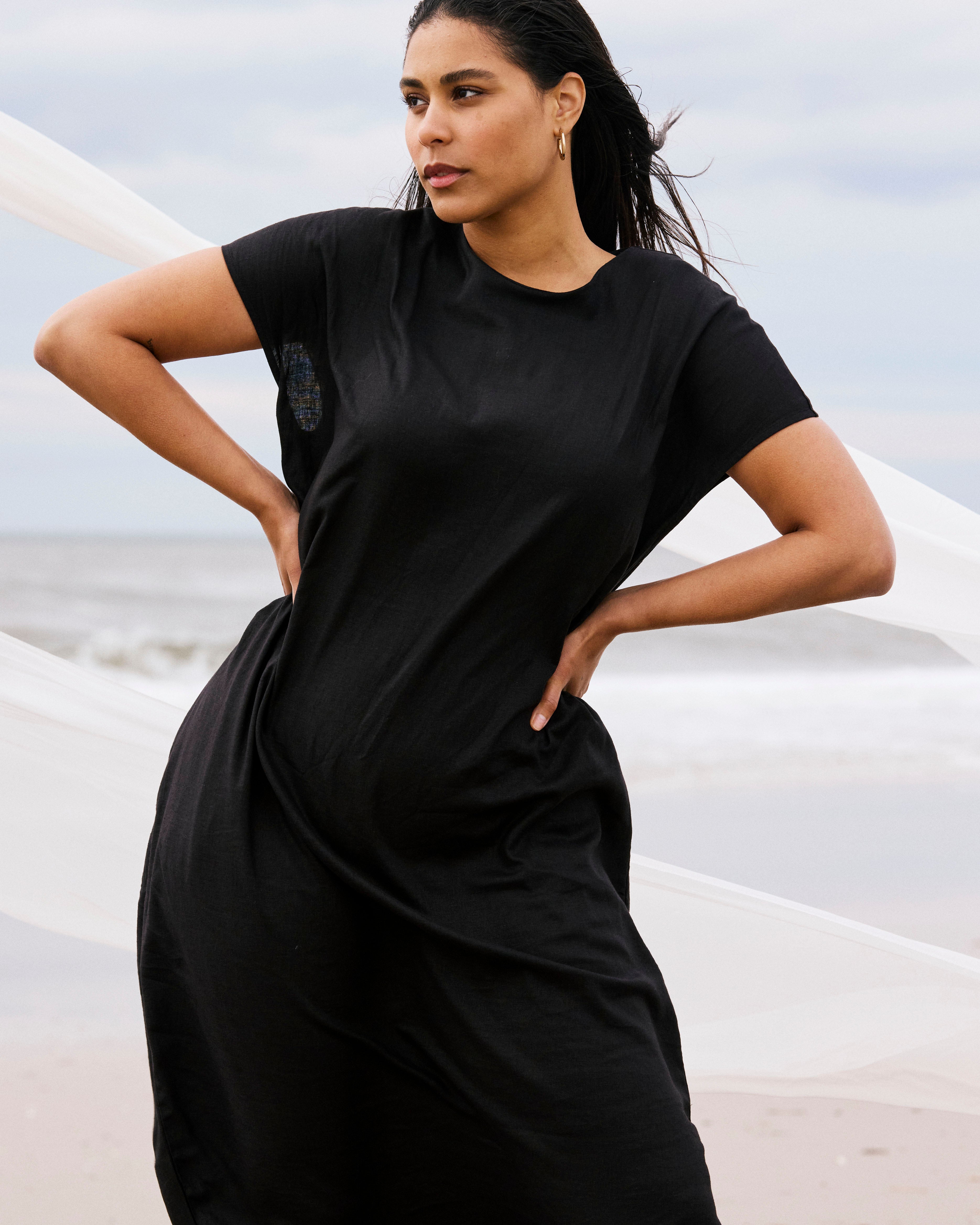 Iconic Stretch Linen Blend Geneva Dress - Black