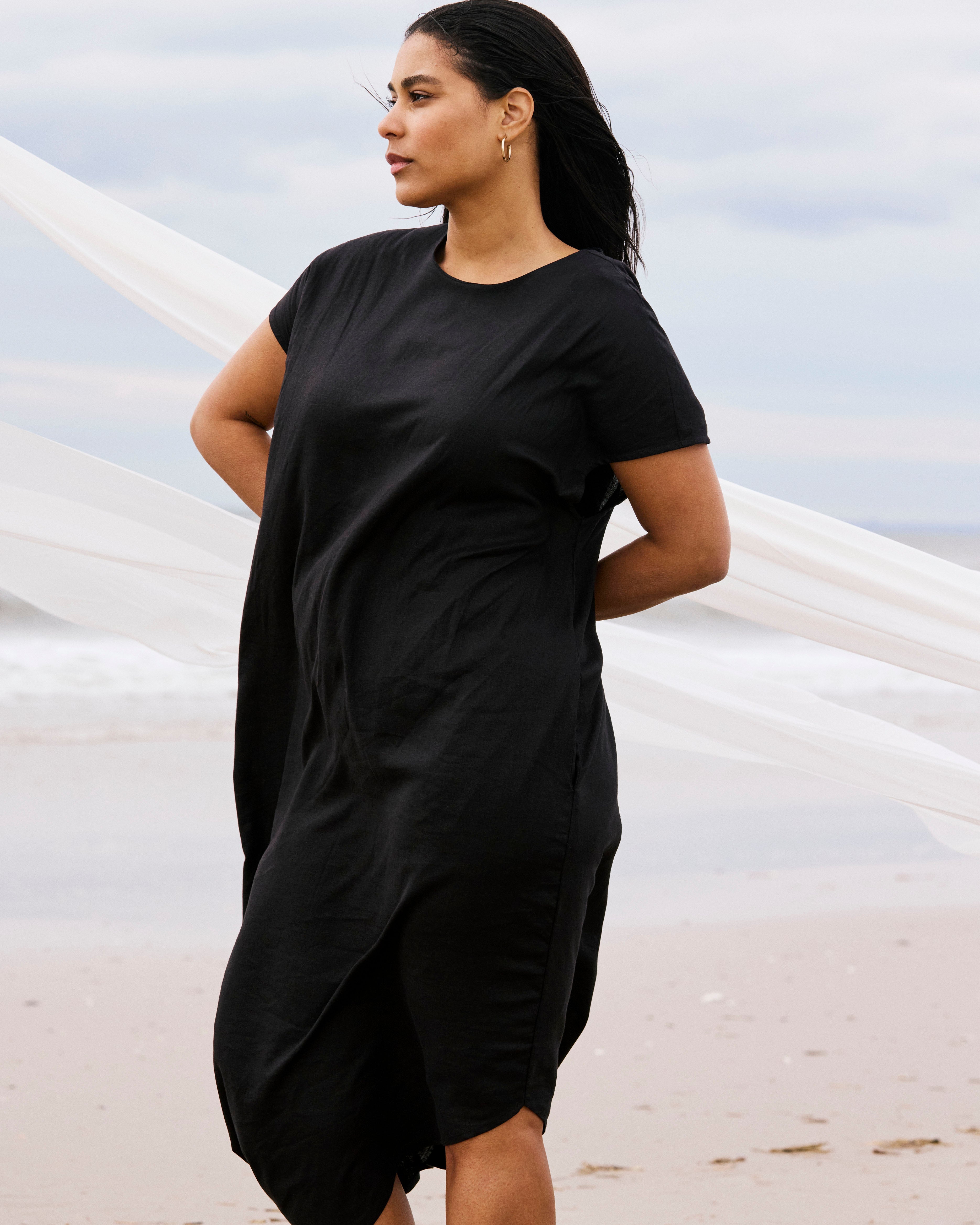 Iconic Stretch Linen Blend Geneva Dress - Black