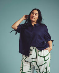 Luisa Short Sleeve Linen Blend Shirt - Navy