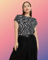 Heatwave Divine Jersey Flared Top - Black Bosco Print