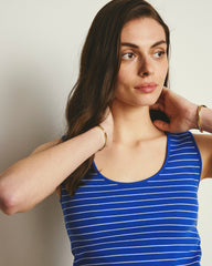 Daisy Ribbed Tank - Bright Blue/White Microstripe