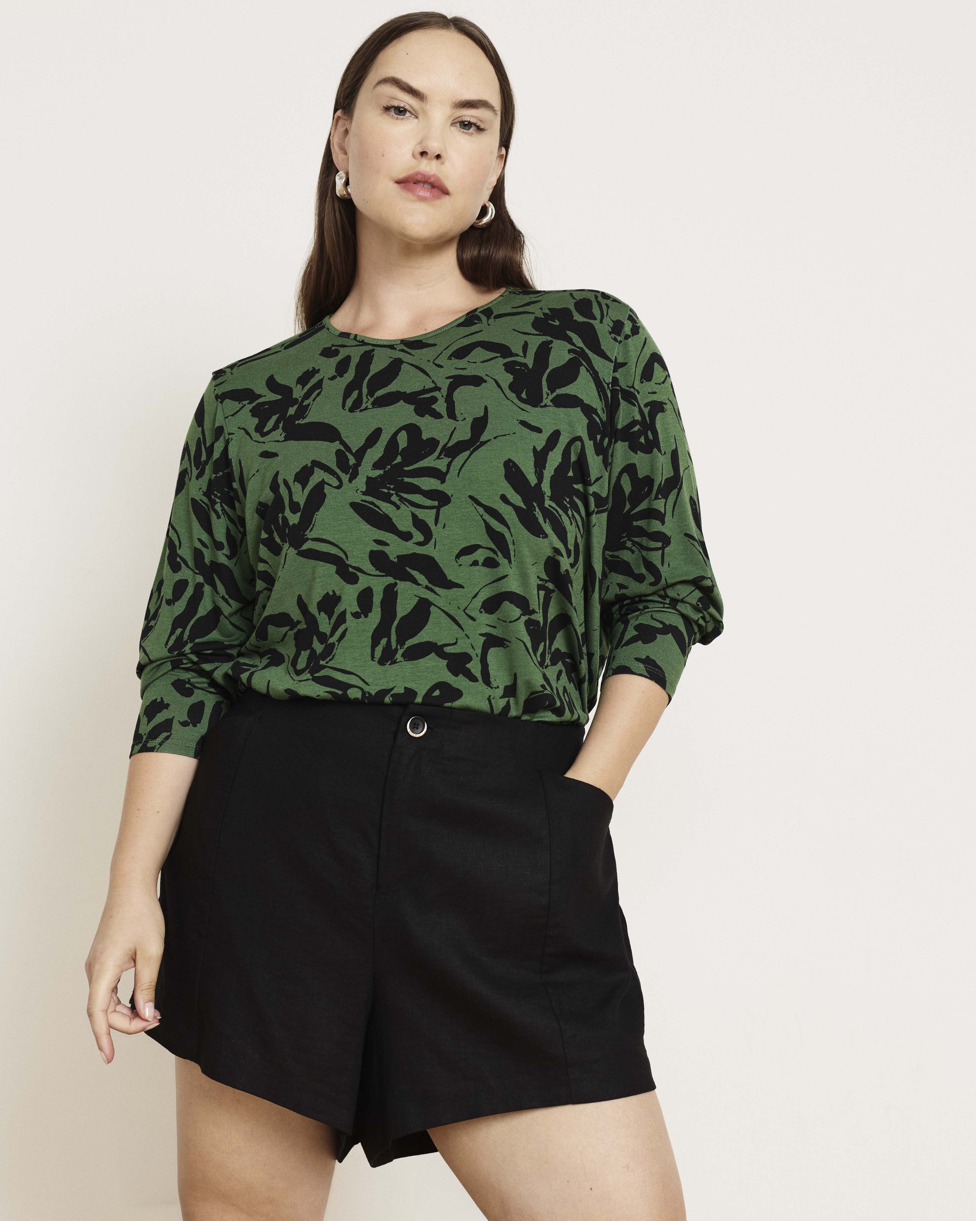 Joan Liquid Jersey Long Sleeve Top - Green Sgraffito Print