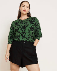 Joan Liquid Jersey Long Sleeve Top - Green Sgraffito Print