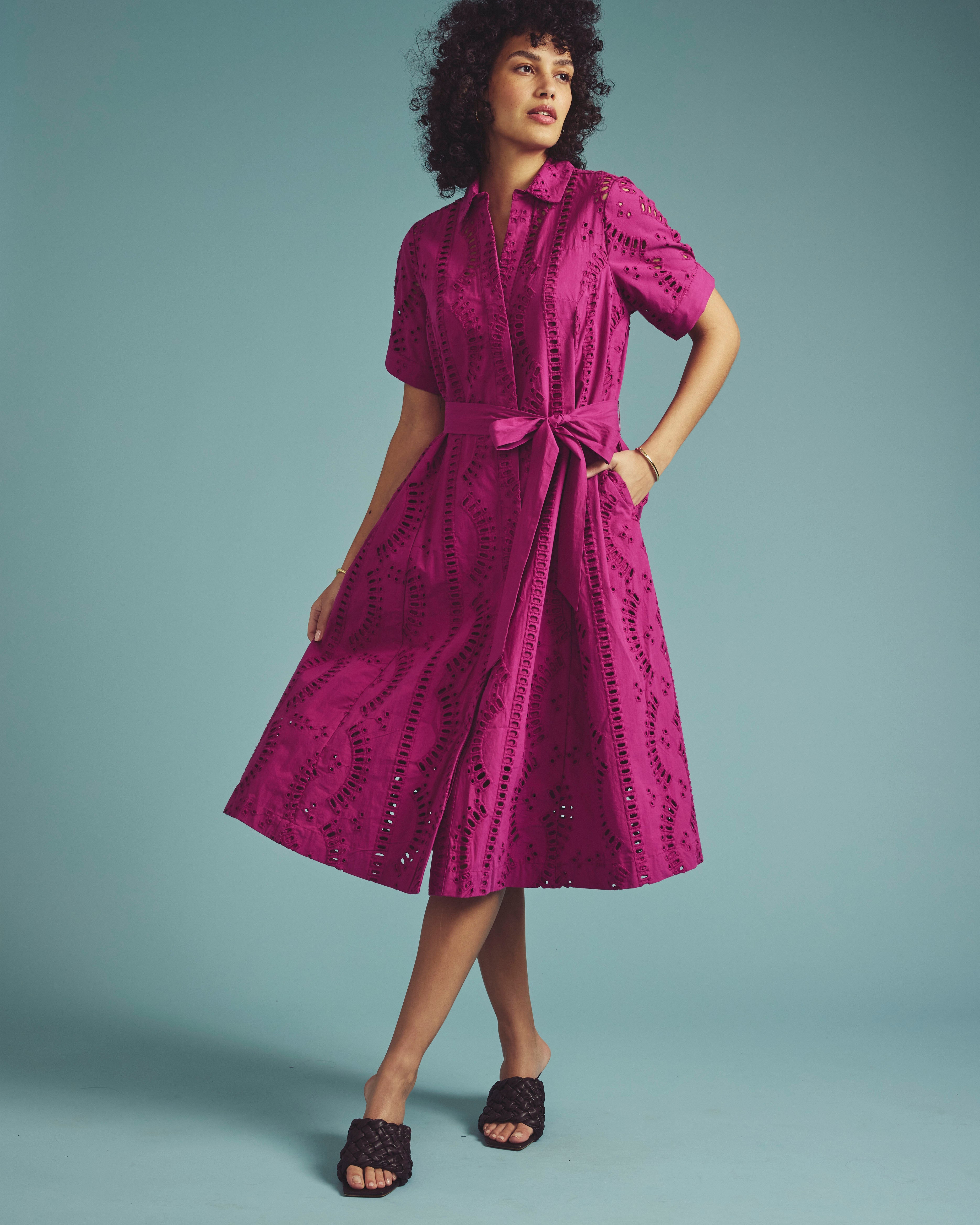 Tina Cotton Poplin Shirtdress - Hyper Pink