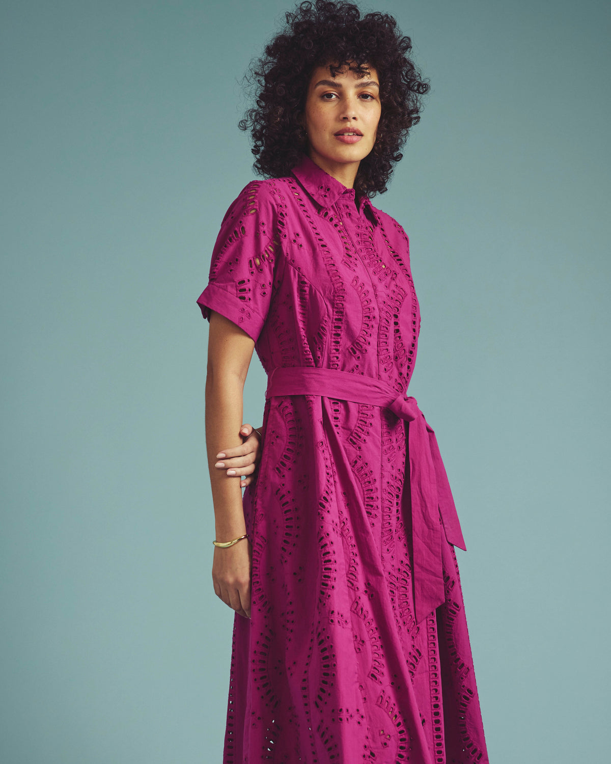 Tina Cotton Poplin Shirtdress - Hyper Pink