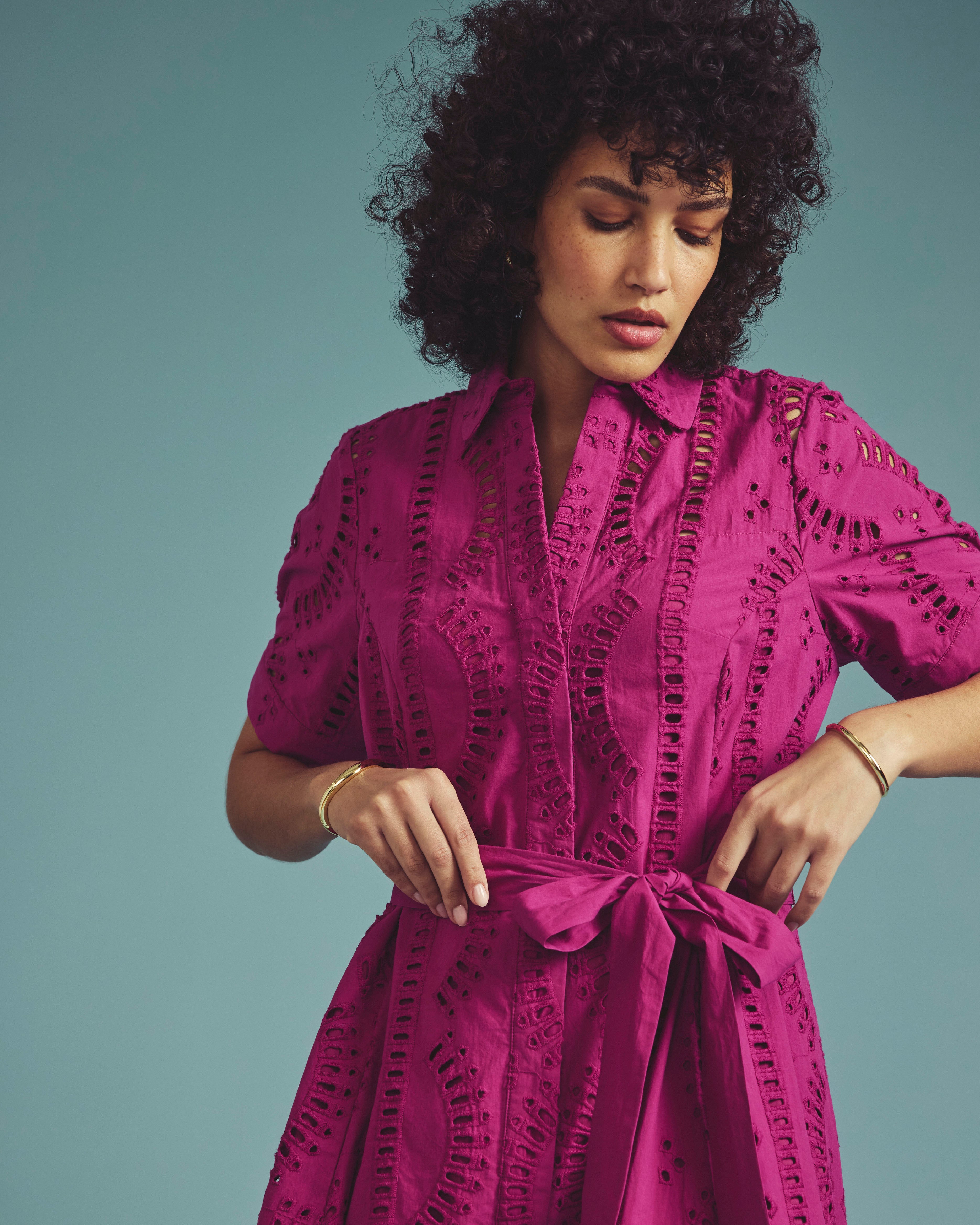 Tina Cotton Poplin Shirtdress - Hyper Pink