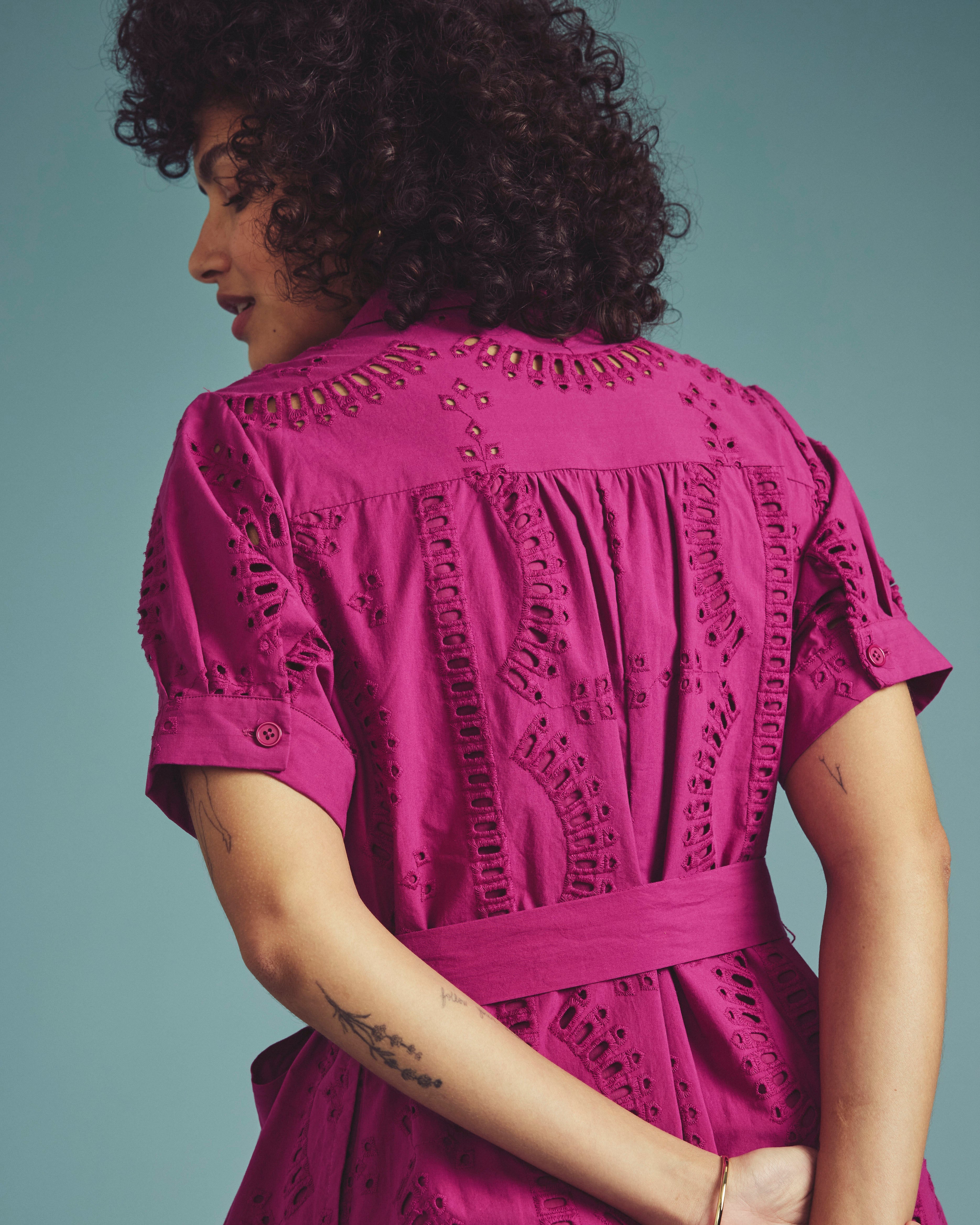 Tina Cotton Poplin Shirtdress - Hyper Pink