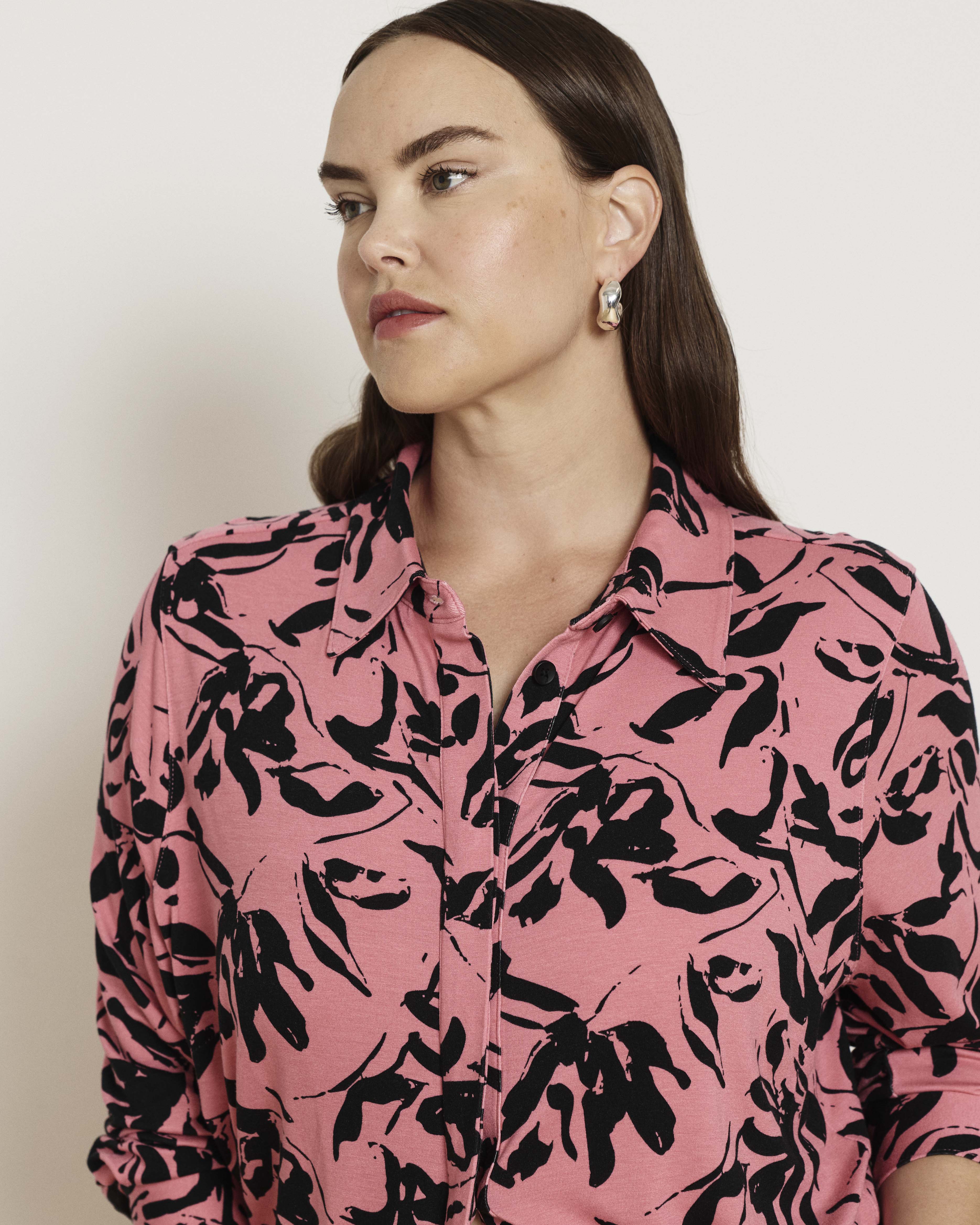Elbe Liquid Jersey Shirt Classic Fit - Pink Sgraffito Print