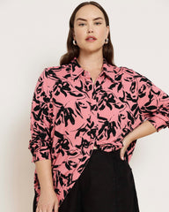 Elbe Liquid Jersey Shirt Classic Fit - Pink Sgraffito Print