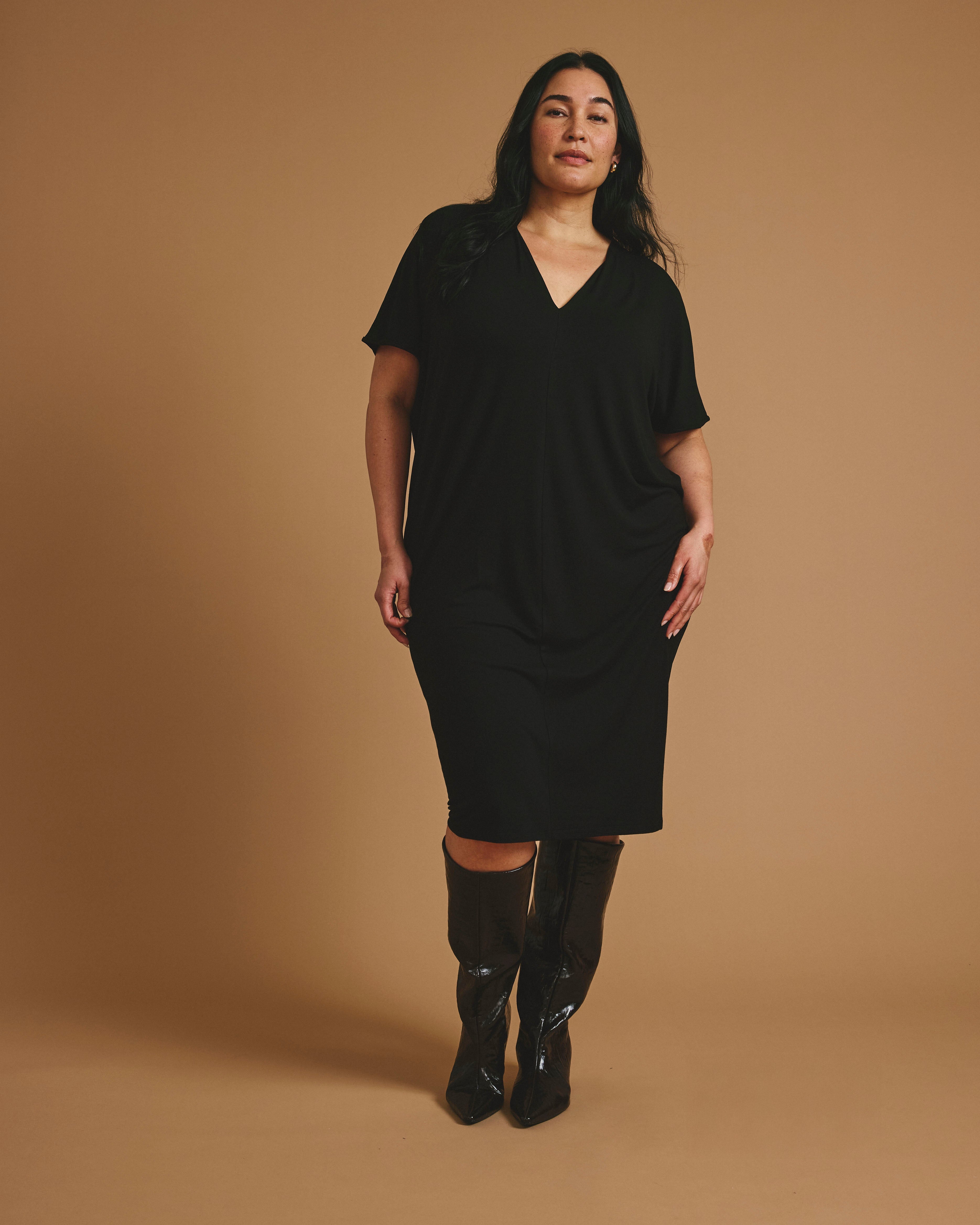 Teresa Liquid Jersey V-Neck Dress - Black
