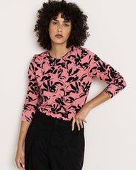 Joan Liquid Jersey Long Sleeve Top - Pink Sgraffito Print