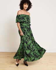Lisbon Convertible Stretch Cupro Maxi Dress - Green Sgraffito Print