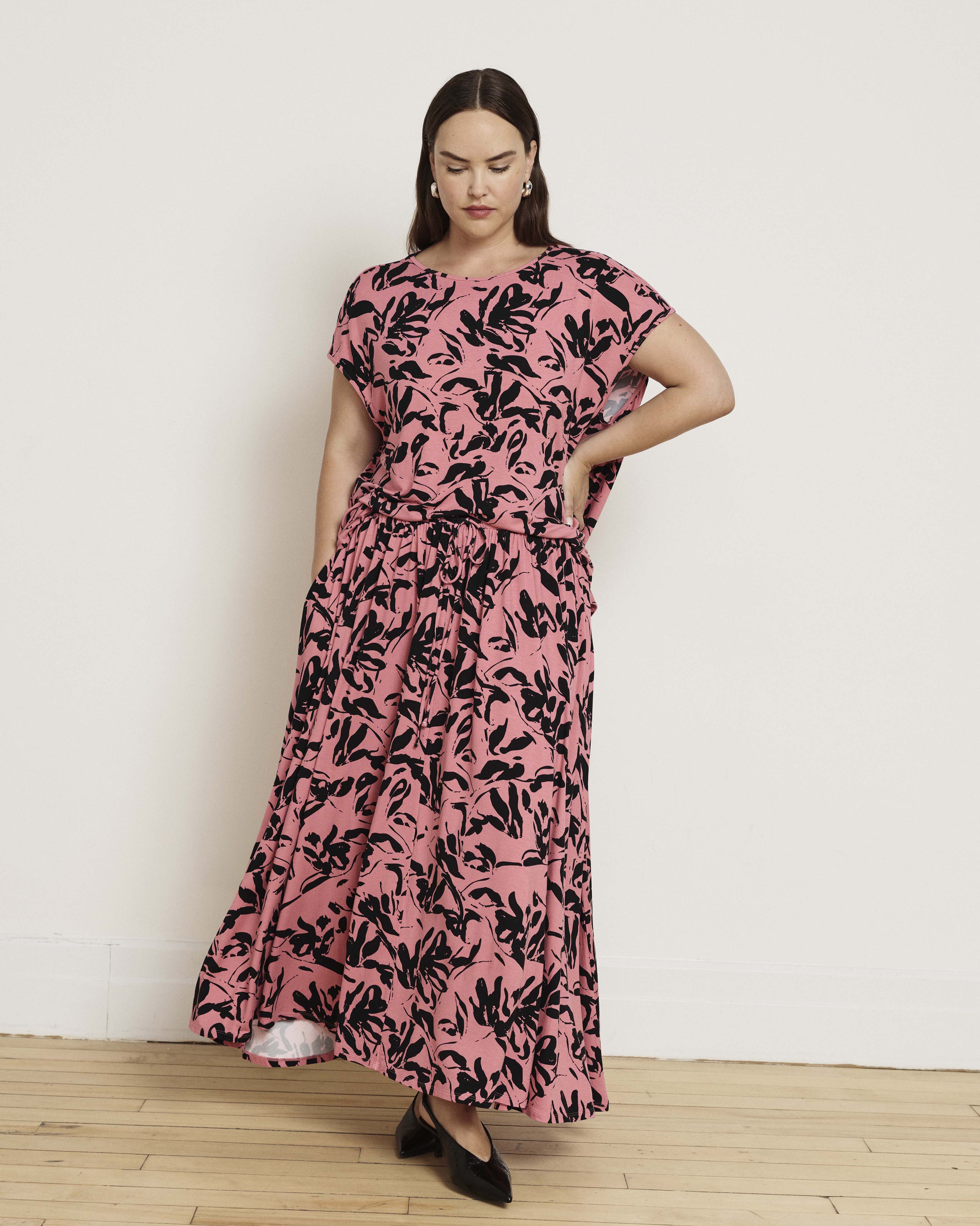 Tessa Liquid Jersey Skirt - Pink Sgraffito Print