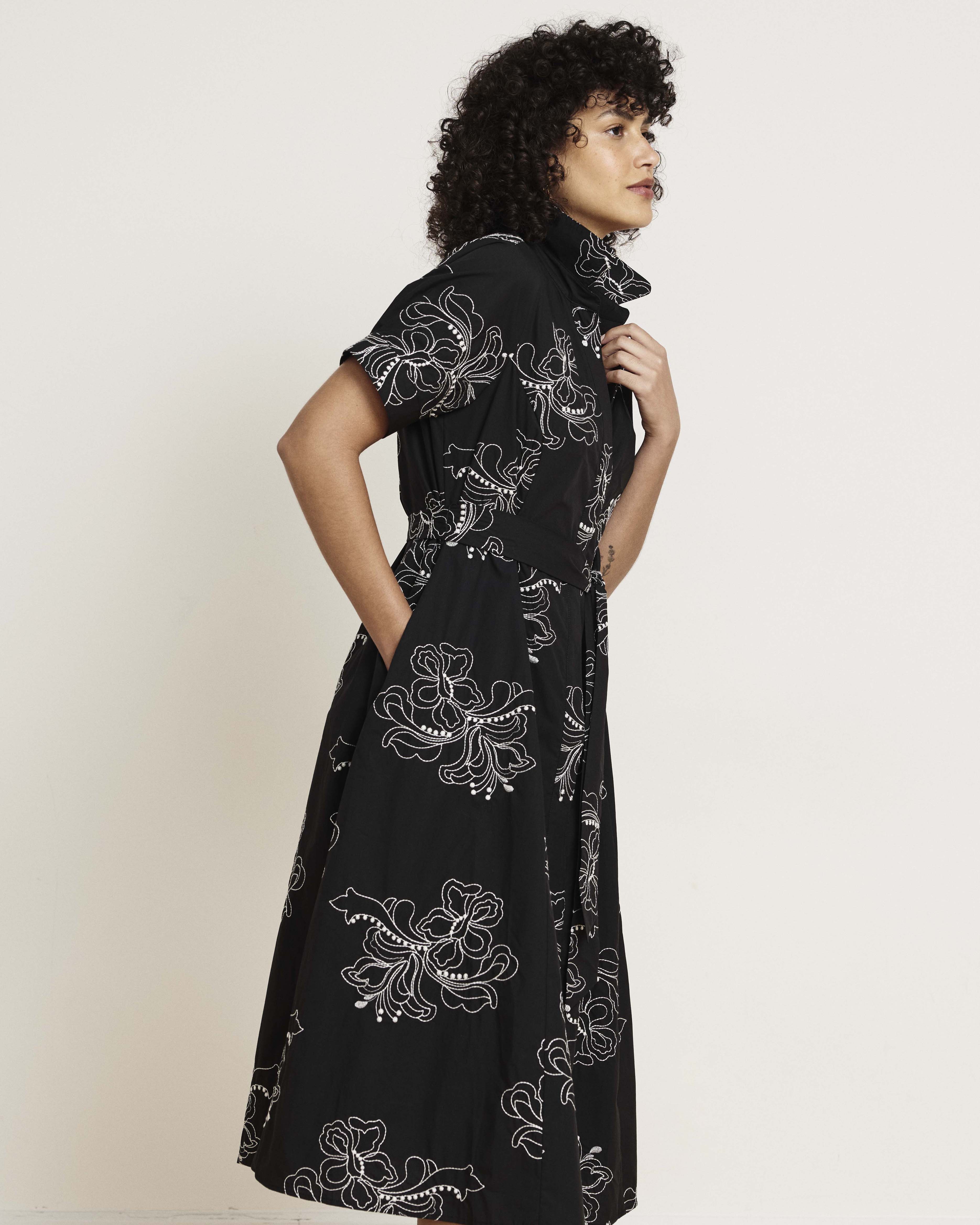 Tina Cotton Poplin Shirtdress - Hibiscus Embroidery