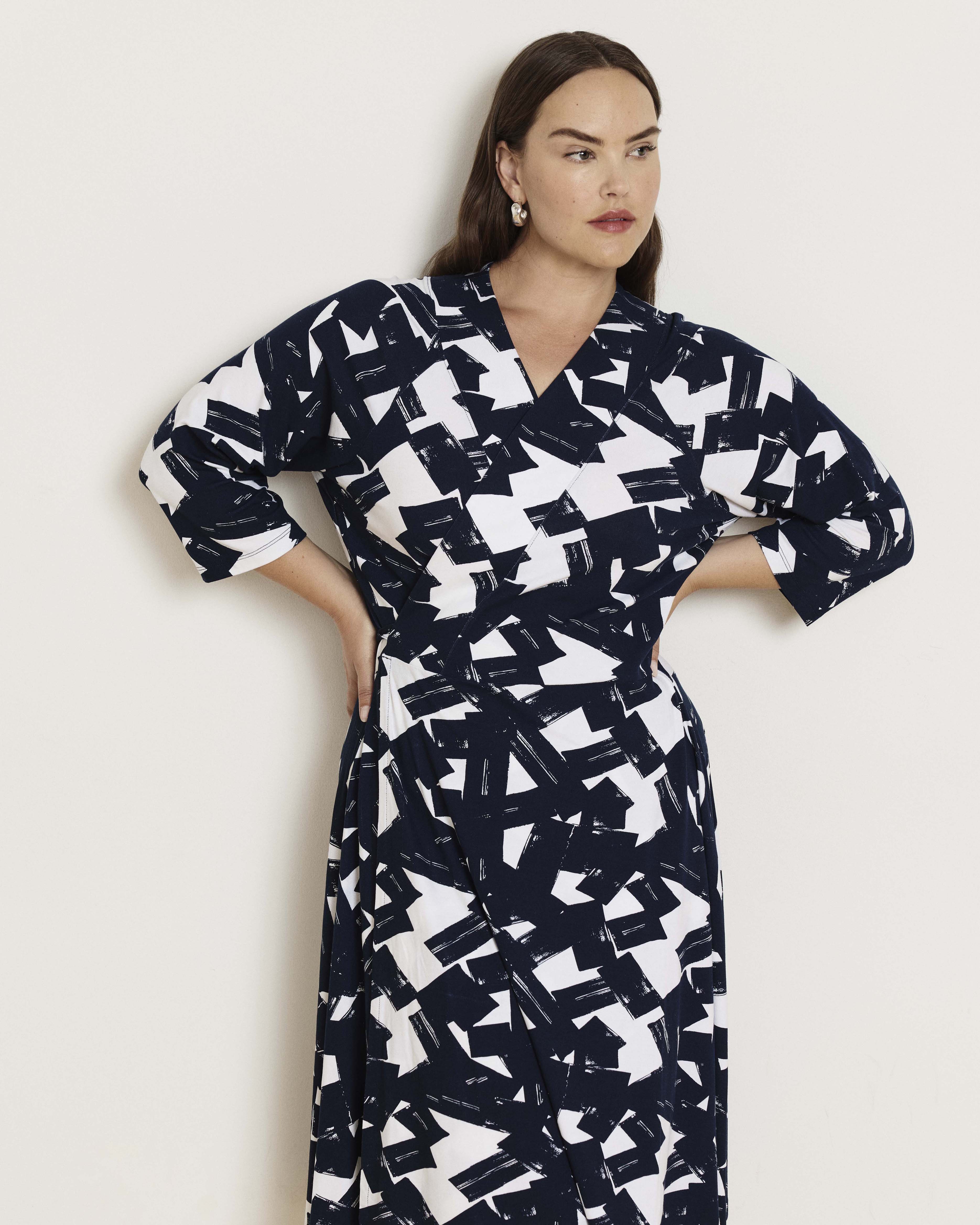 The Divine Jersey Wrap Dress - Navy Santiago Print