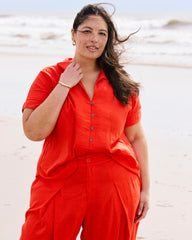 Sandy Short Sleeve Stretch Linen Blend Shirt - Shoreline Sunset
