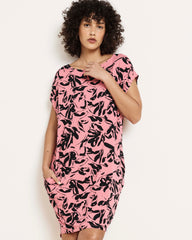 Helen Liquid Jersey Shift Dress - Pink Sgraffito Print