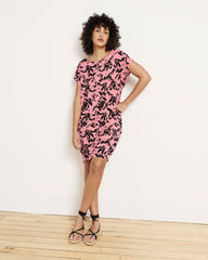 Helen Liquid Jersey Shift Dress - Pink Sgraffito Print