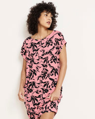 Helen Liquid Jersey Shift Dress - Pink Sgraffito Print