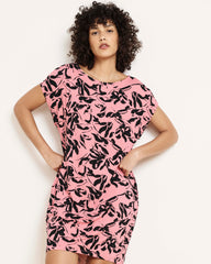 Helen Liquid Jersey Shift Dress - Pink Sgraffito Print