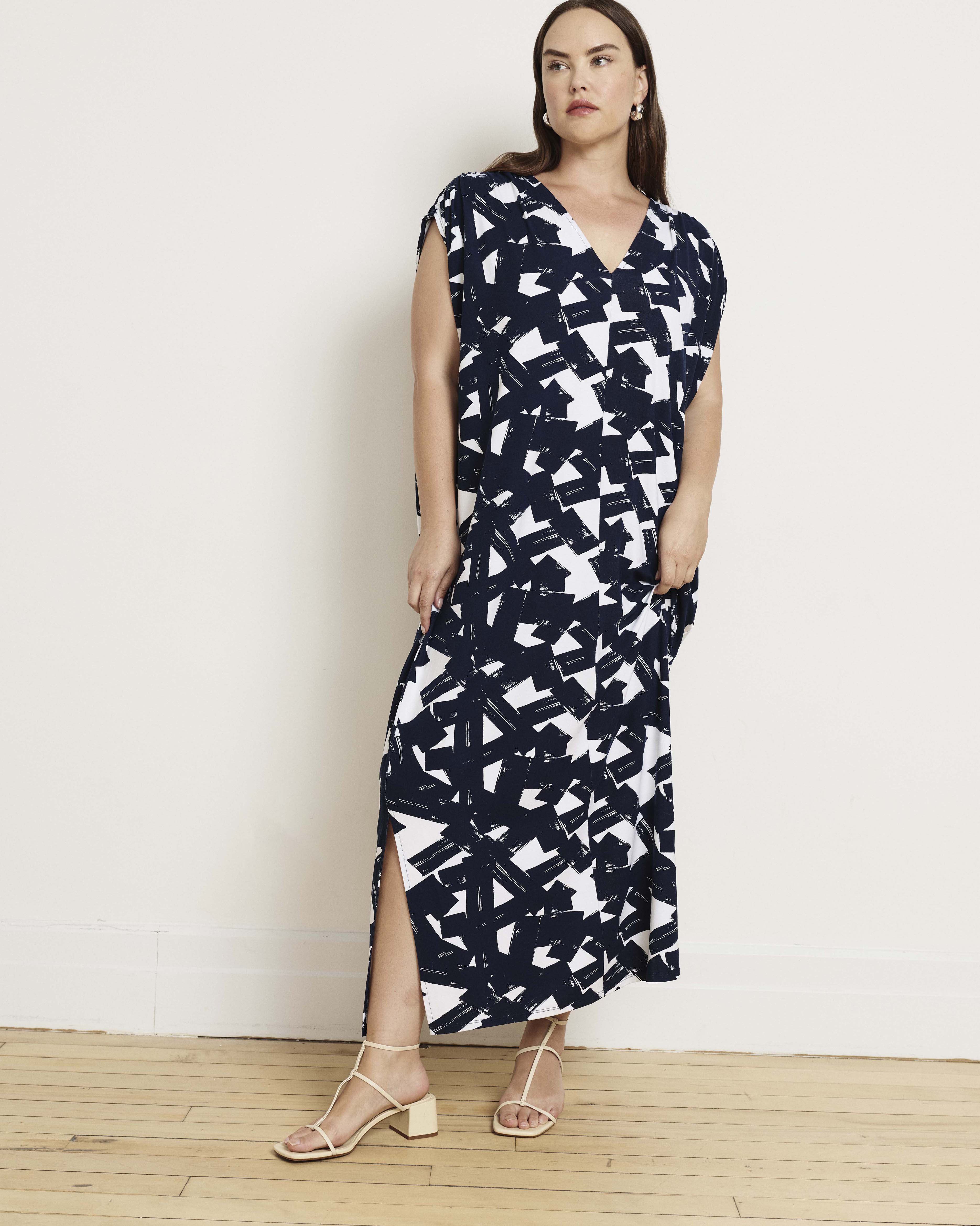 Kris Divine Jersey Kaftan - Navy Santiago Print