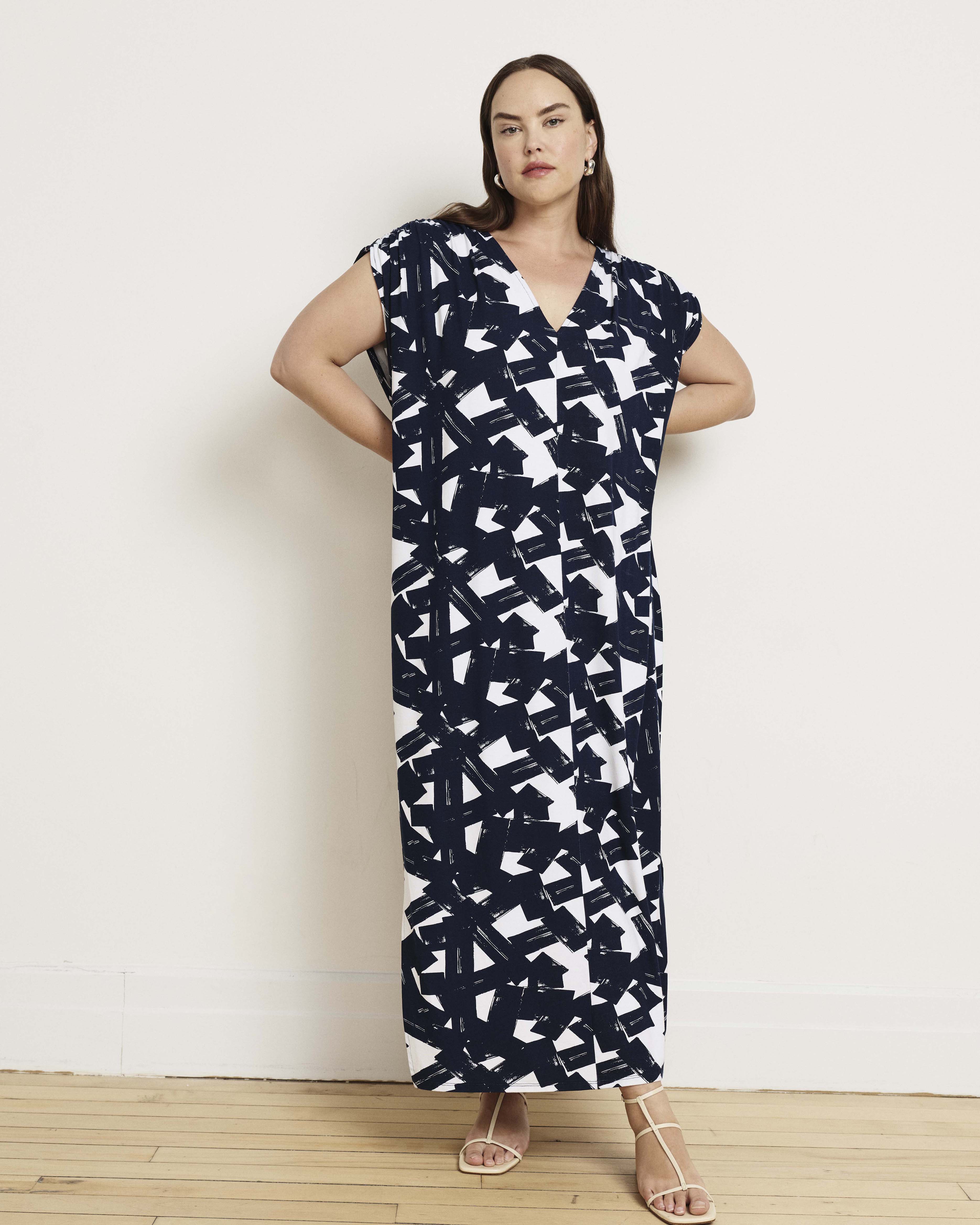 Kris Divine Jersey Kaftan - Navy Santiago Print