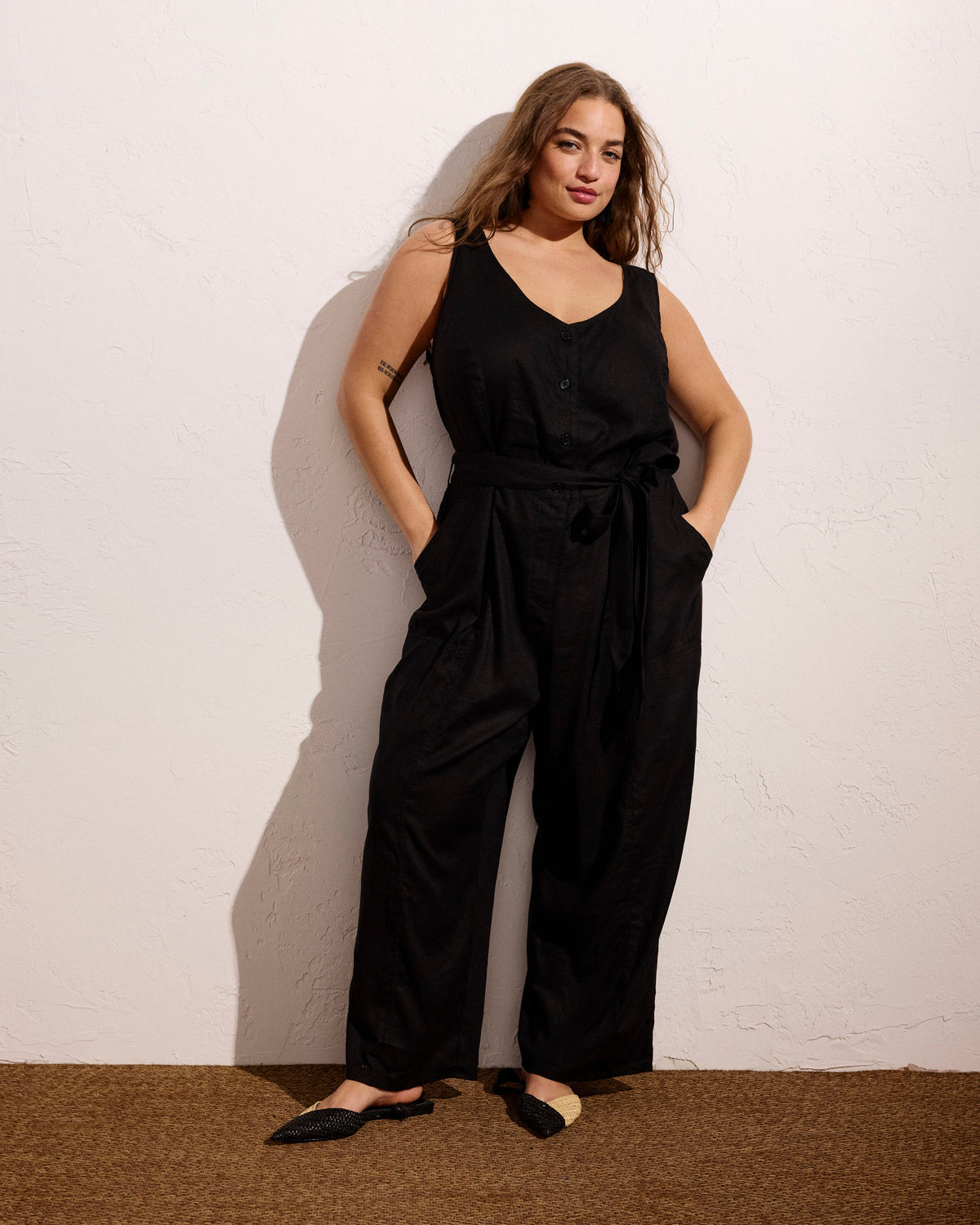 Matilda Linen Blend Jumpsuit - Black