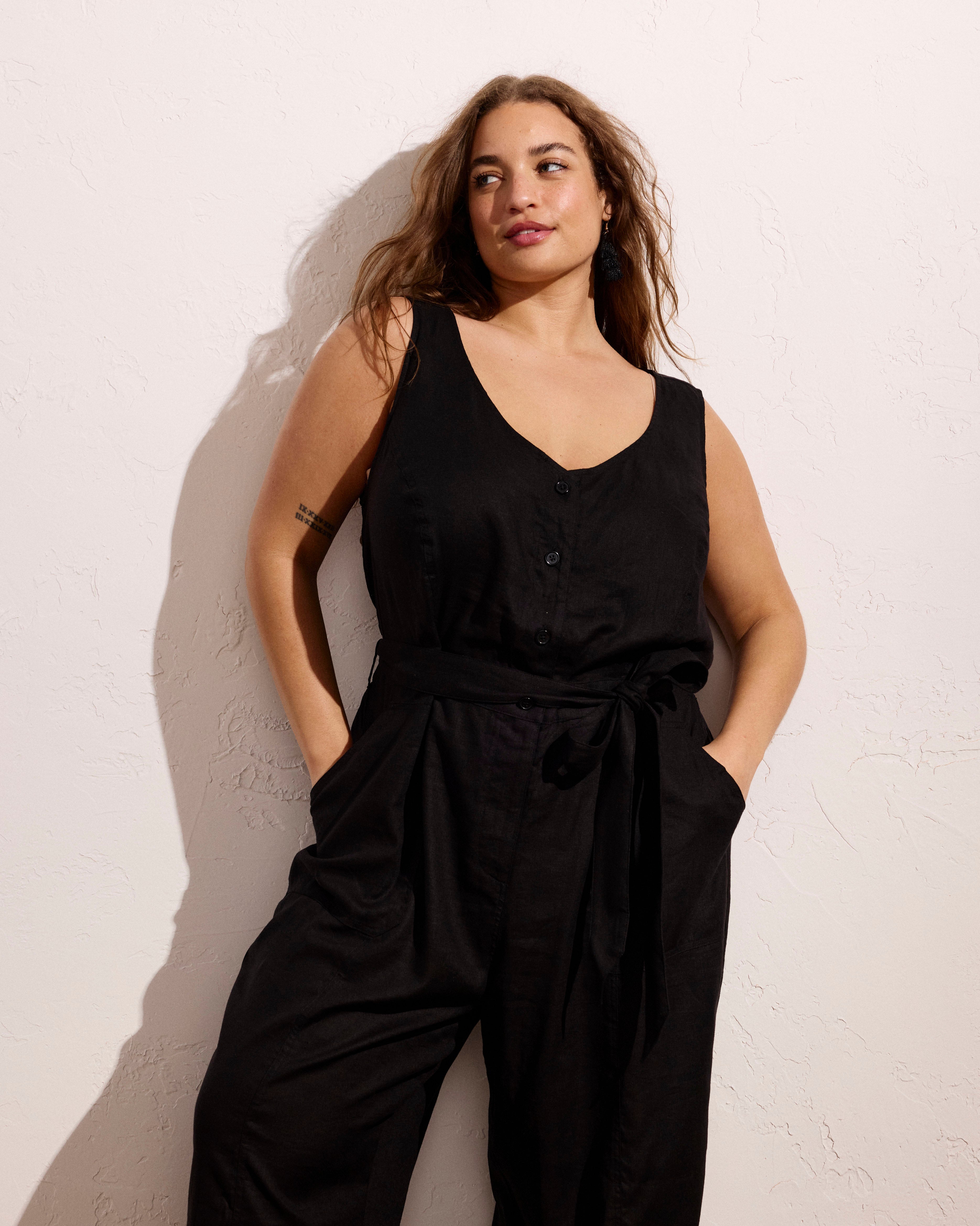 Matilda Linen Blend Jumpsuit - Black