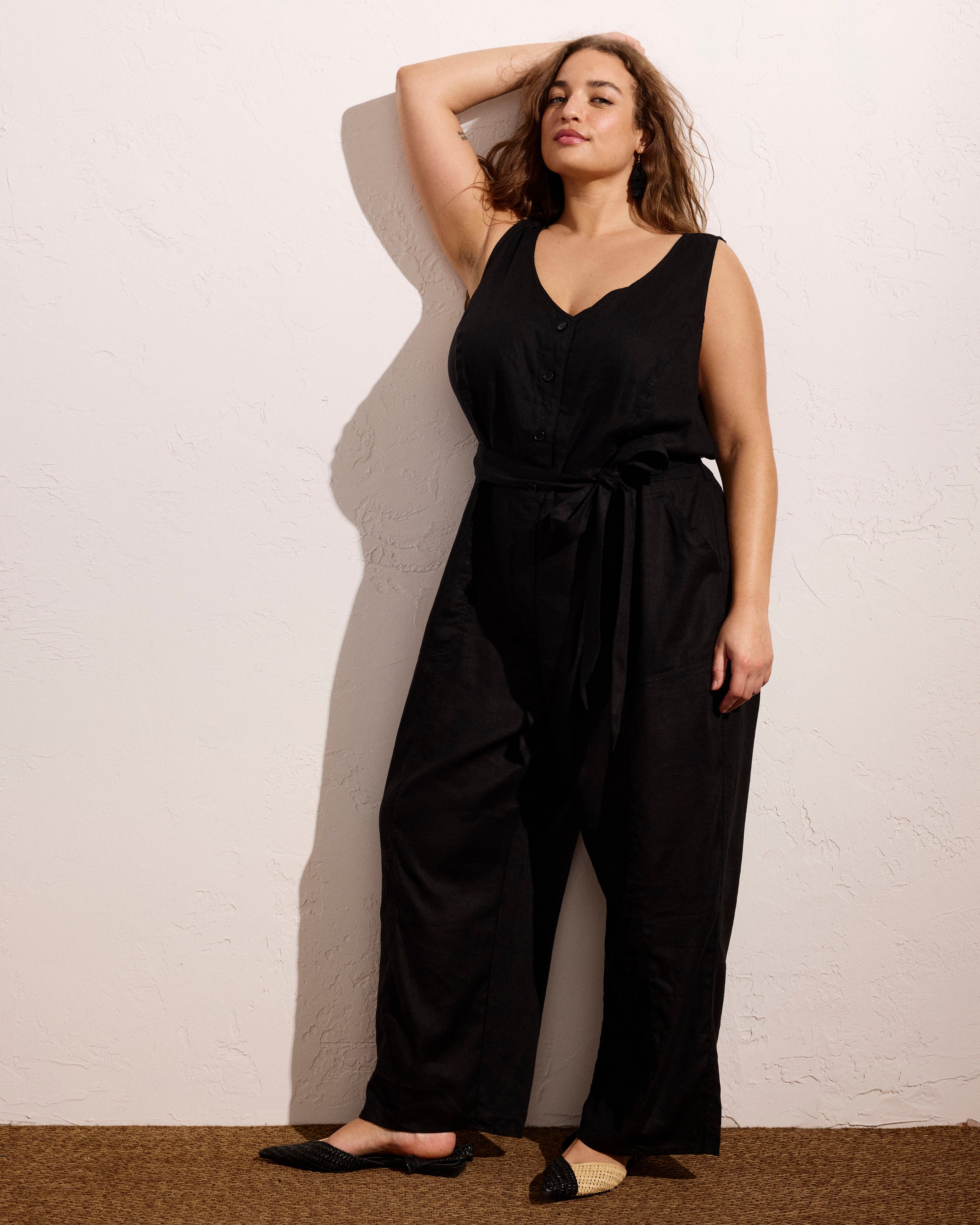 Matilda Linen Blend Jumpsuit - Black
