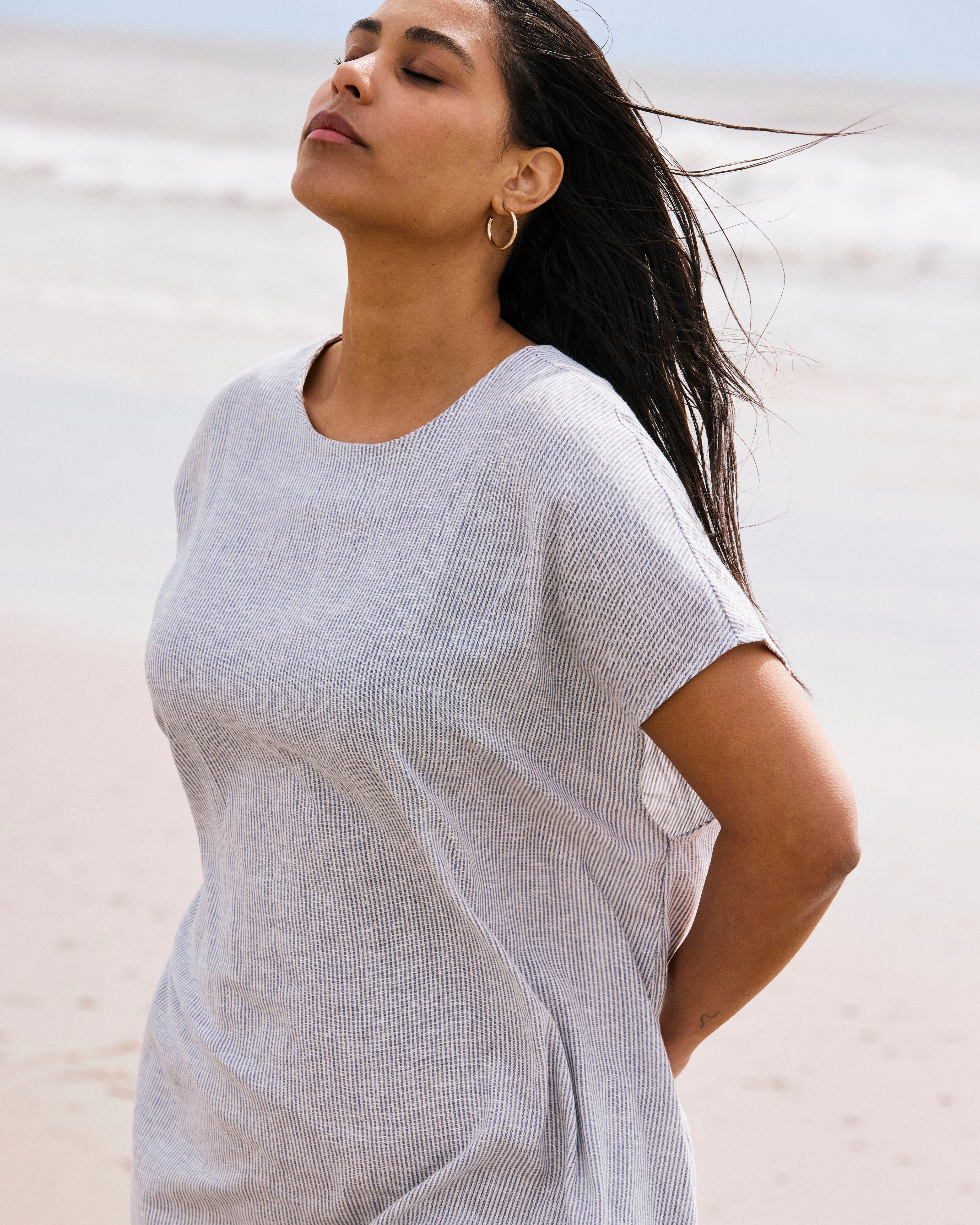 Iconic Stretch Linen Blend Geneva Dress - Beach Stripe