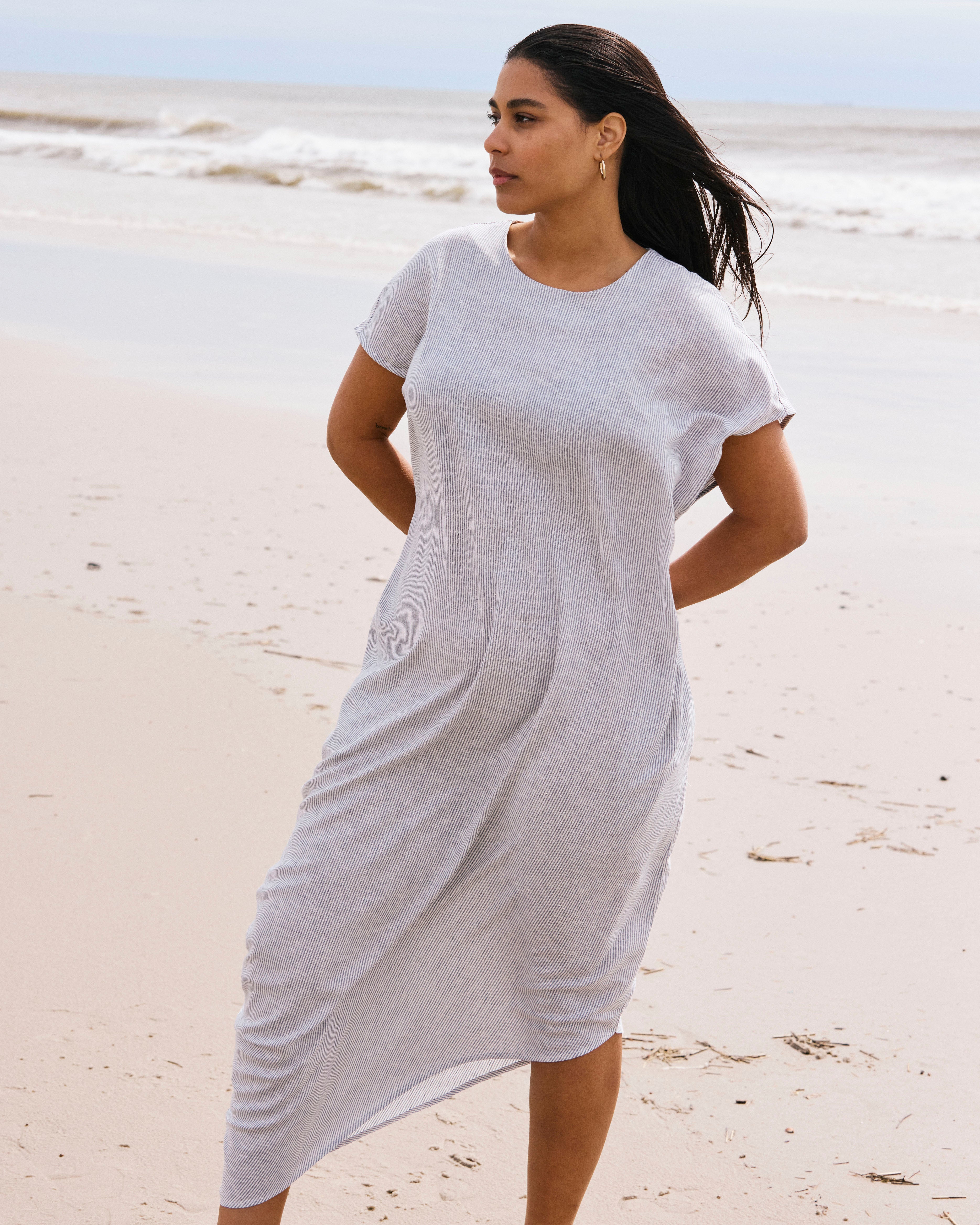 Iconic Stretch Linen Blend Geneva Dress - Beach Stripe