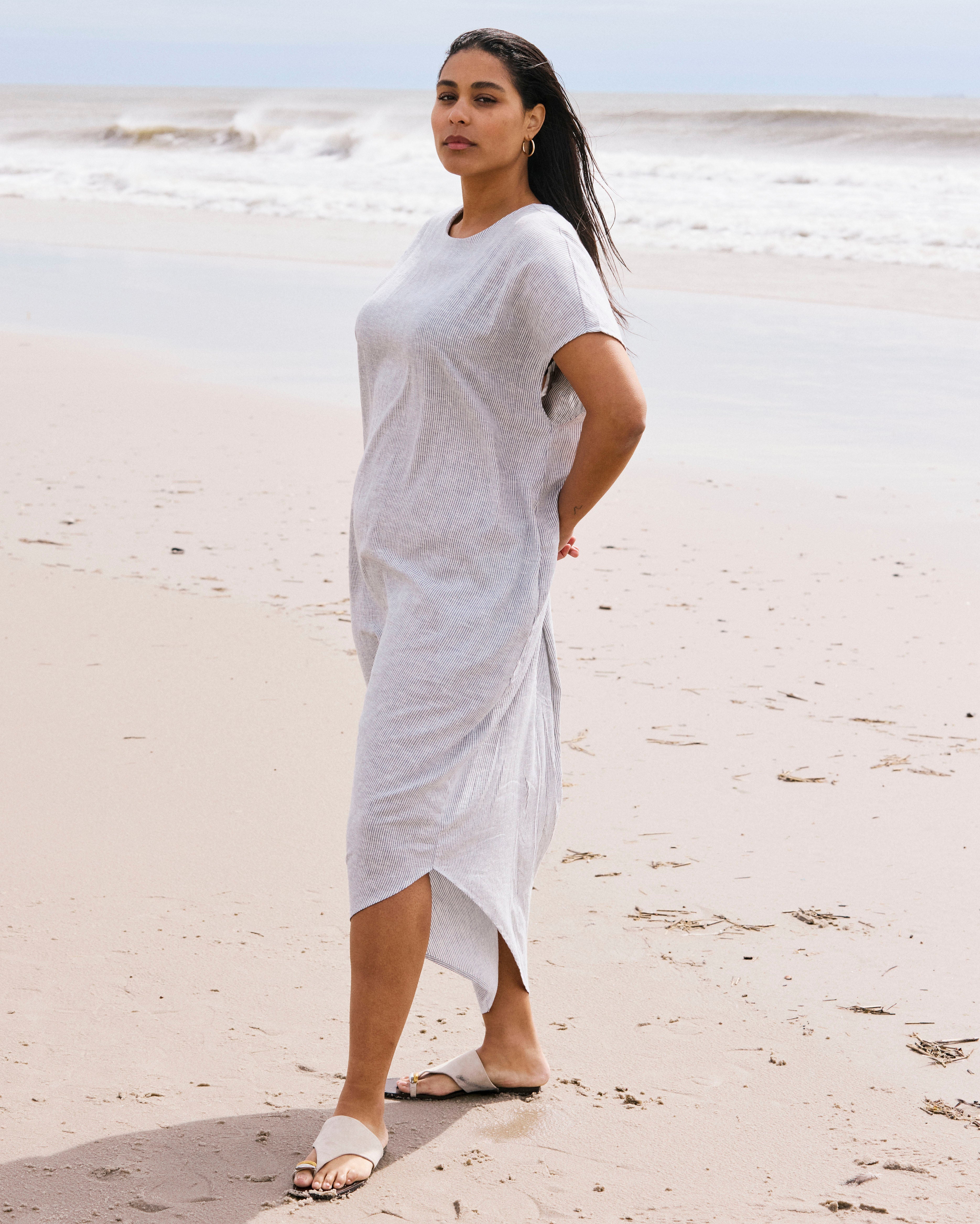 Iconic Stretch Linen Blend Geneva Dress - Beach Stripe
