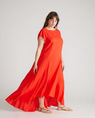 Sunset Linen Blend Flounce Dress - Shoreline Sunset