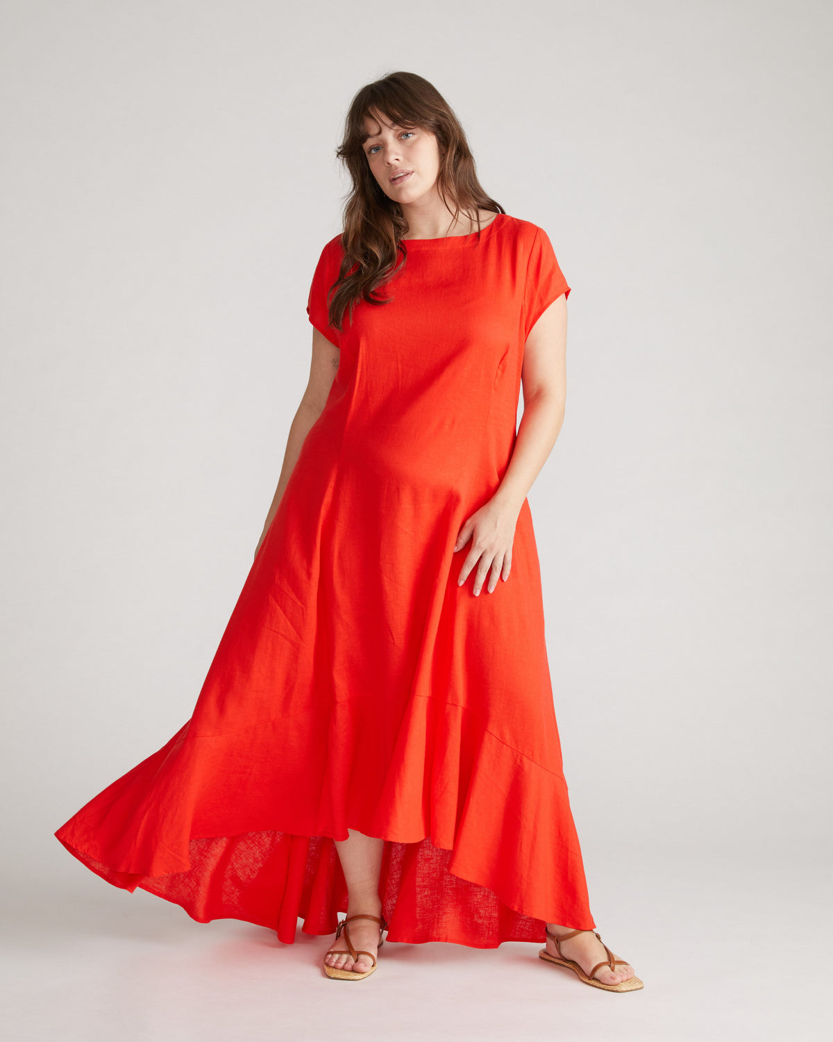 Sunset Linen Blend Flounce Dress - Shoreline Sunset