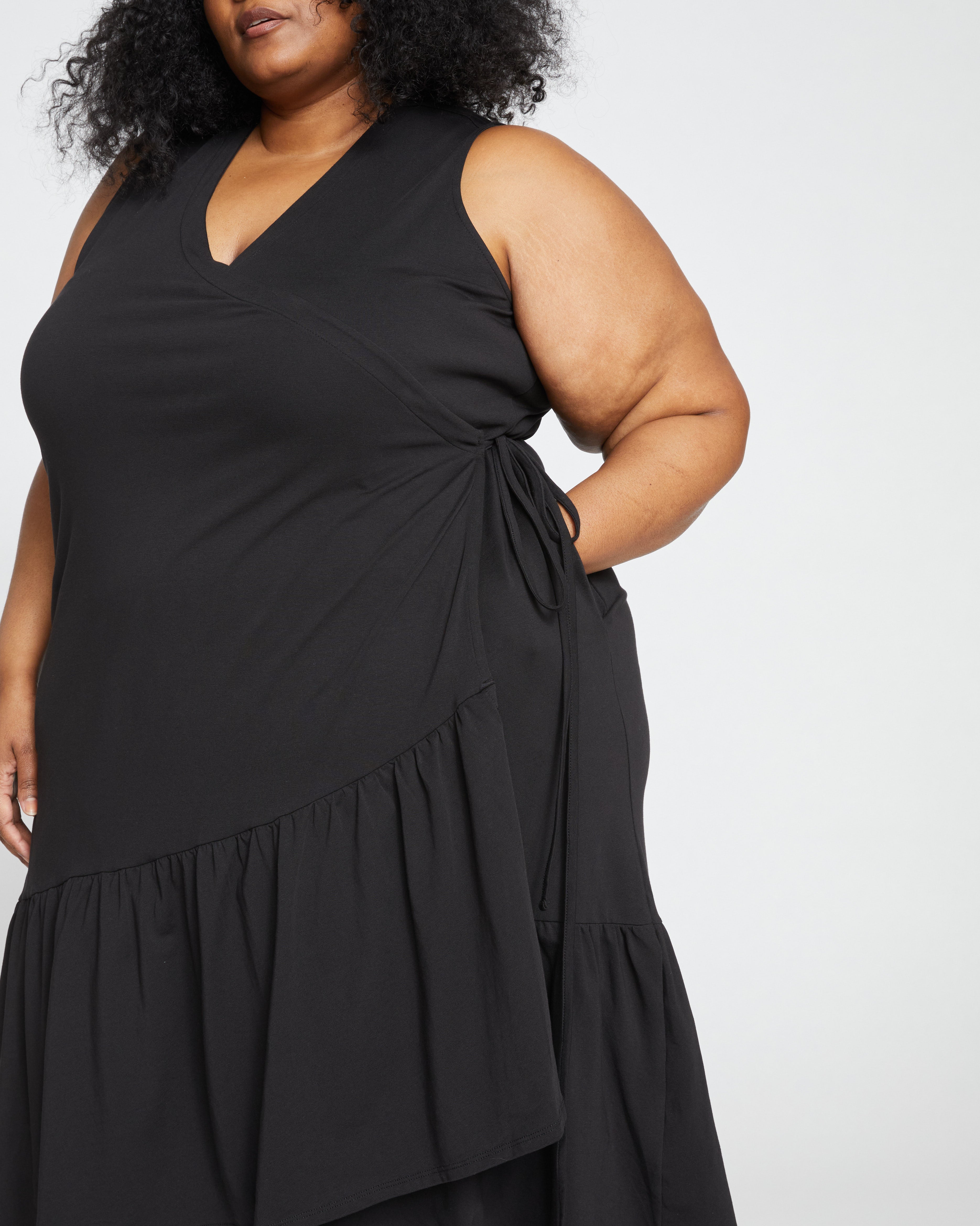 Tiered Twirl Wrap Dress - Black
